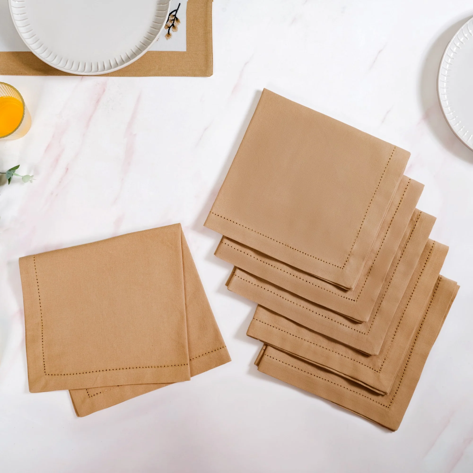 Midori Embroidered Placemats And Napkins Table Set Of 12 In Brown - Image 7