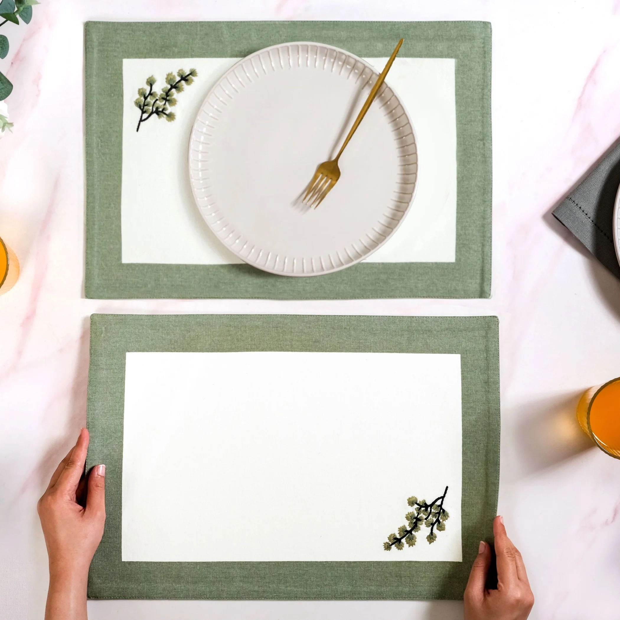 Midori Pure Cotton Table Mat Set Of 6 In Sage Green - Image 2