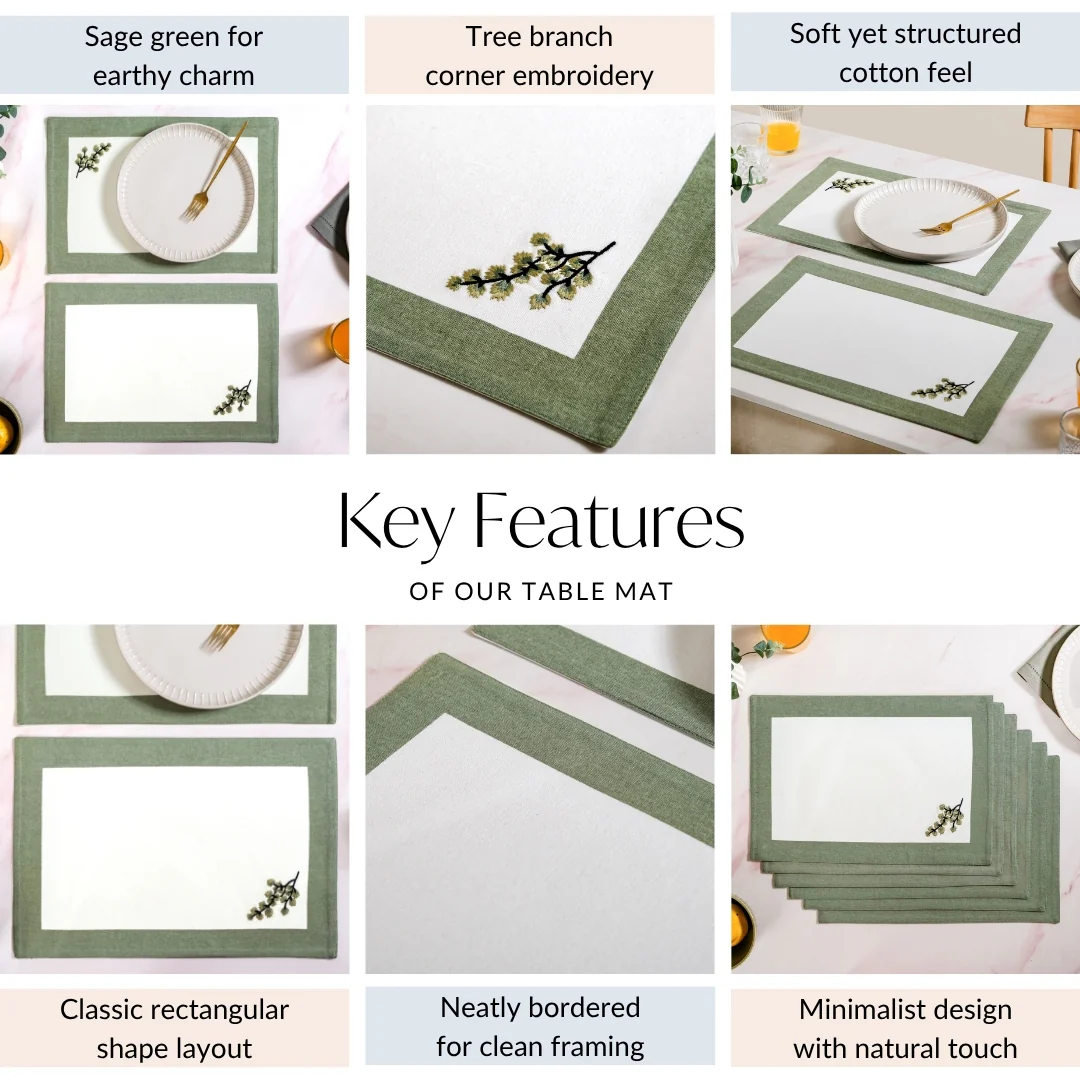 Midori Pure Cotton Table Mat Set Of 6 In Sage Green - Image 4