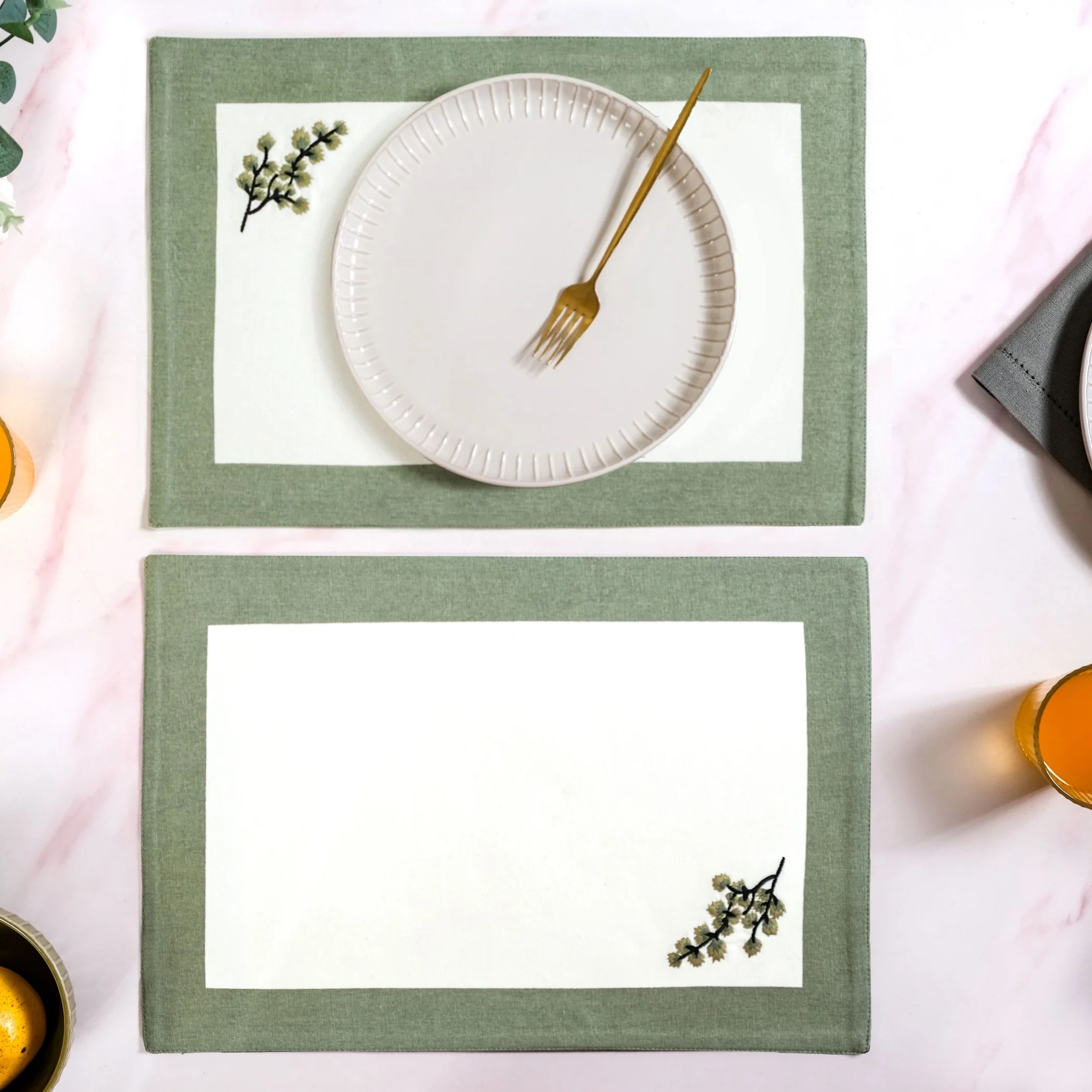 Midori Pure Cotton Table Mat Set Of 6 In Sage Green - Image 8