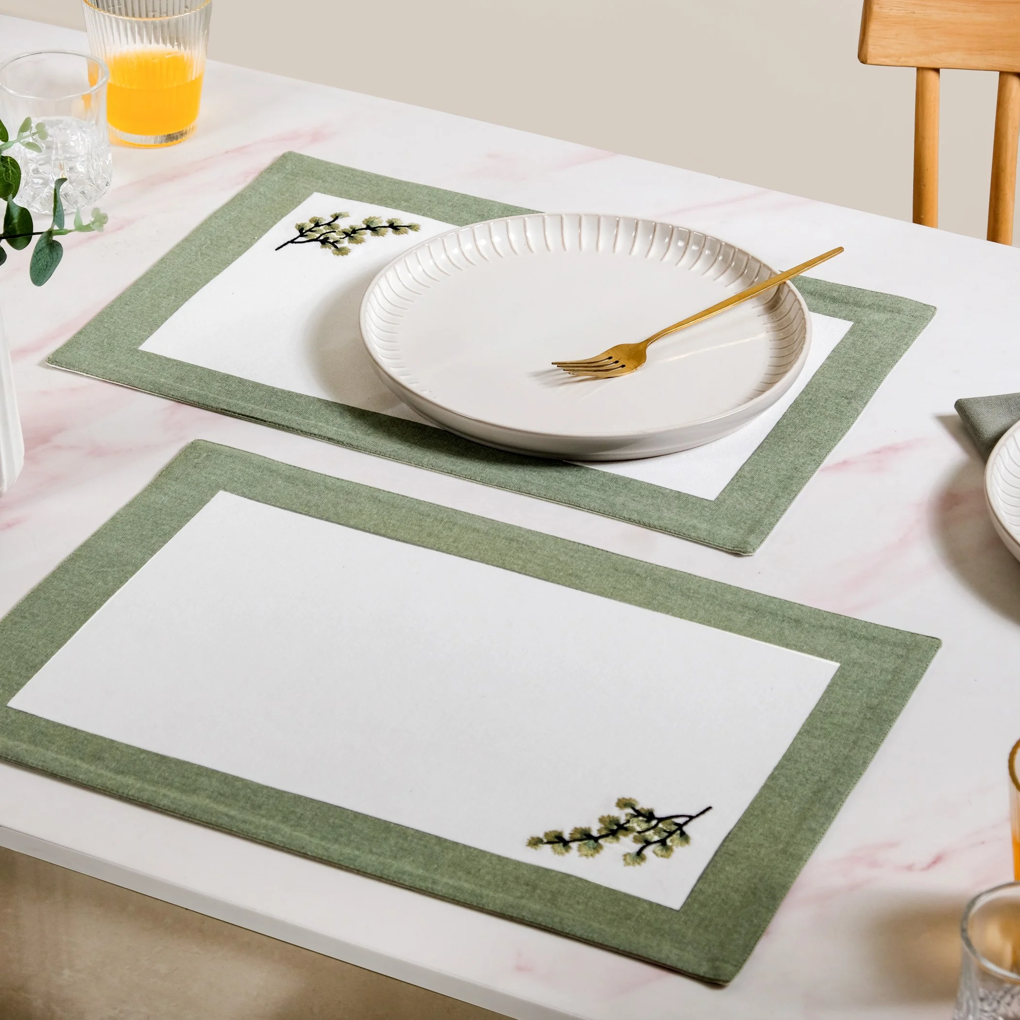 Midori Pure Cotton Table Placemat Runner And Napkin 13 Piece Set - Image 2