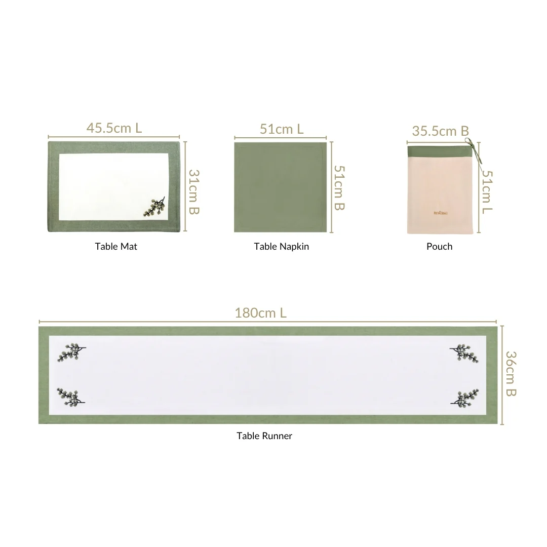 Midori Pure Cotton Table Placemat Runner And Napkin 13 Piece Set - Image 3