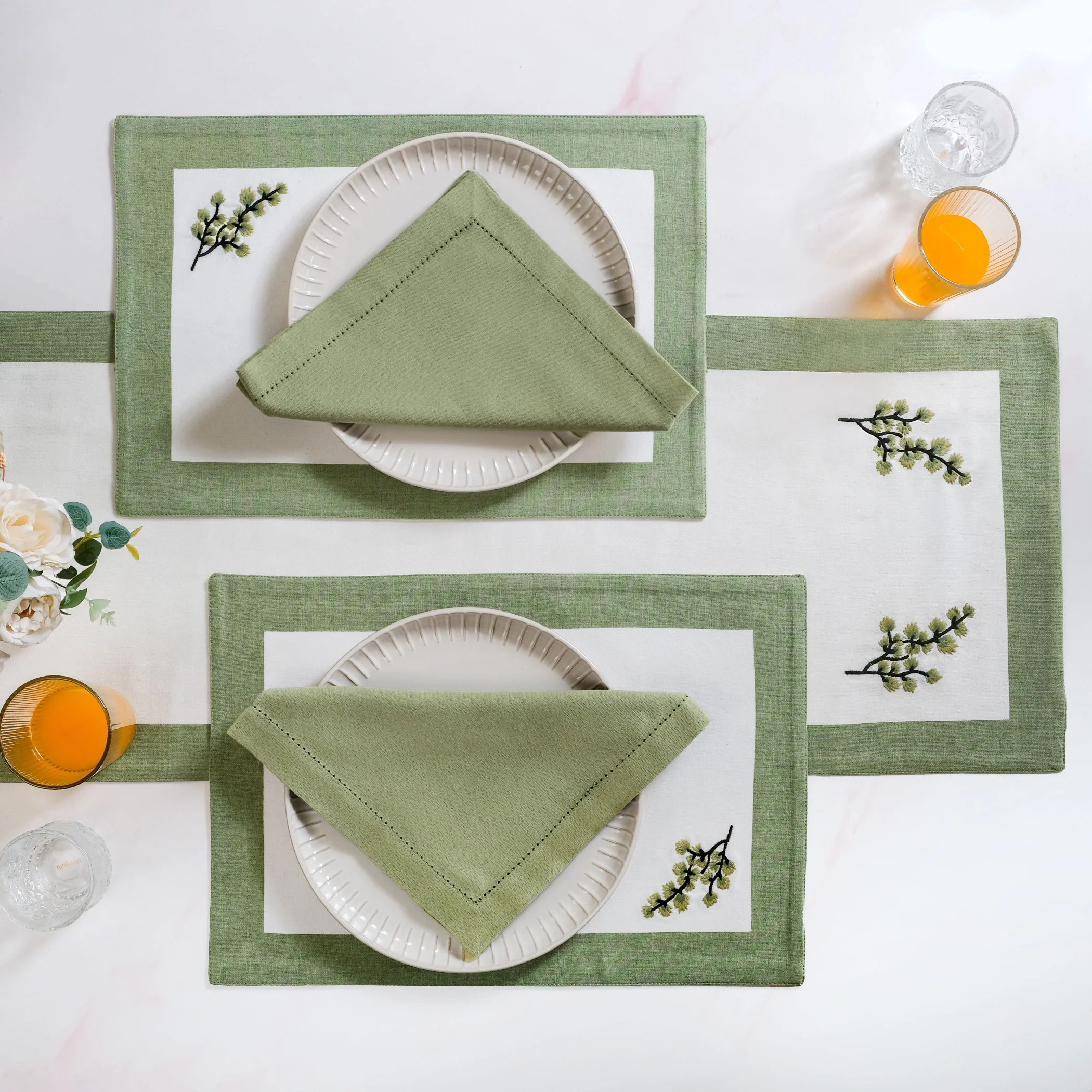 Midori Pure Cotton Table Placemat Runner And Napkin 13 Piece Set - Image 9
