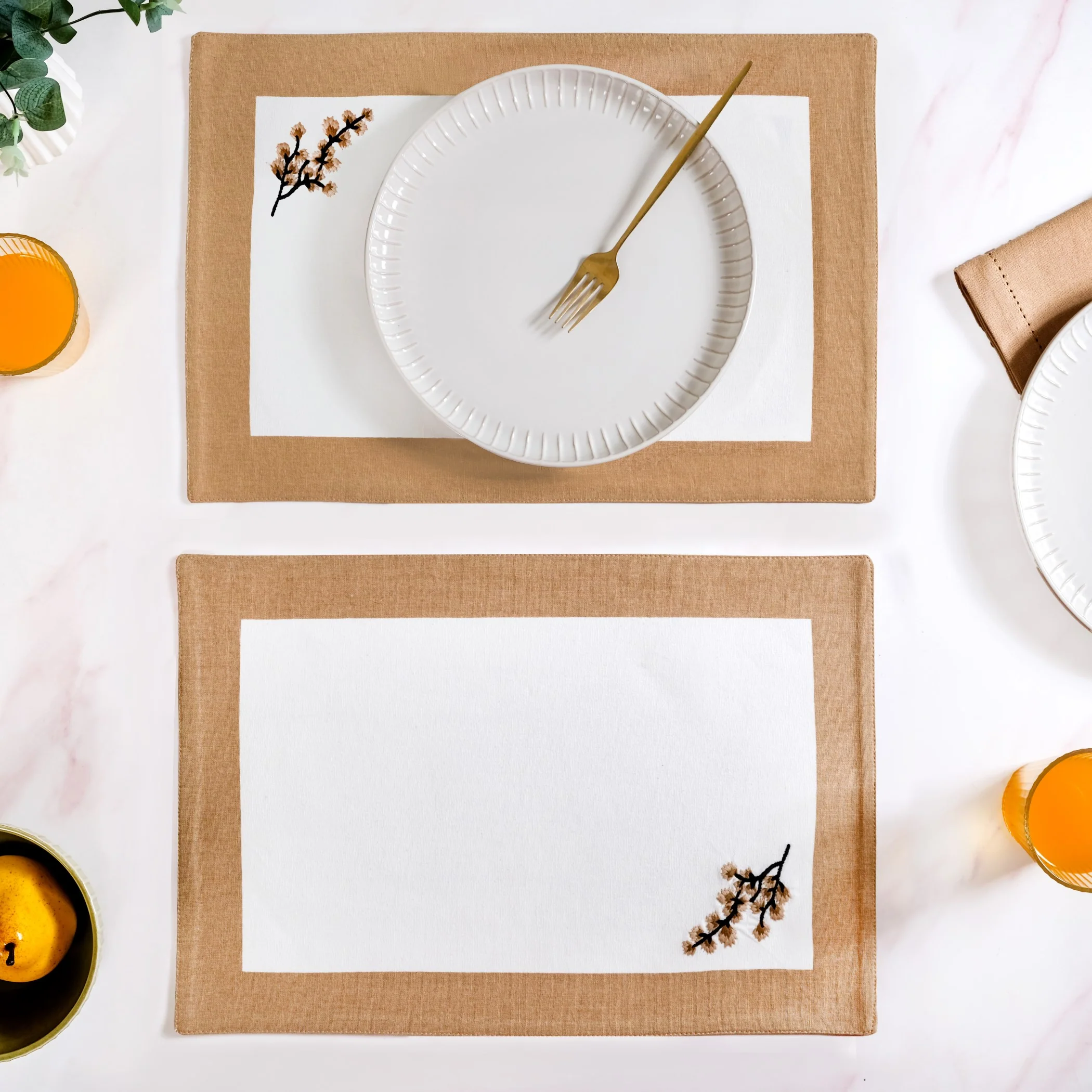 Midori Pure Cotton Table Runner And Placemat Set Of 7 In Brown - Image 8