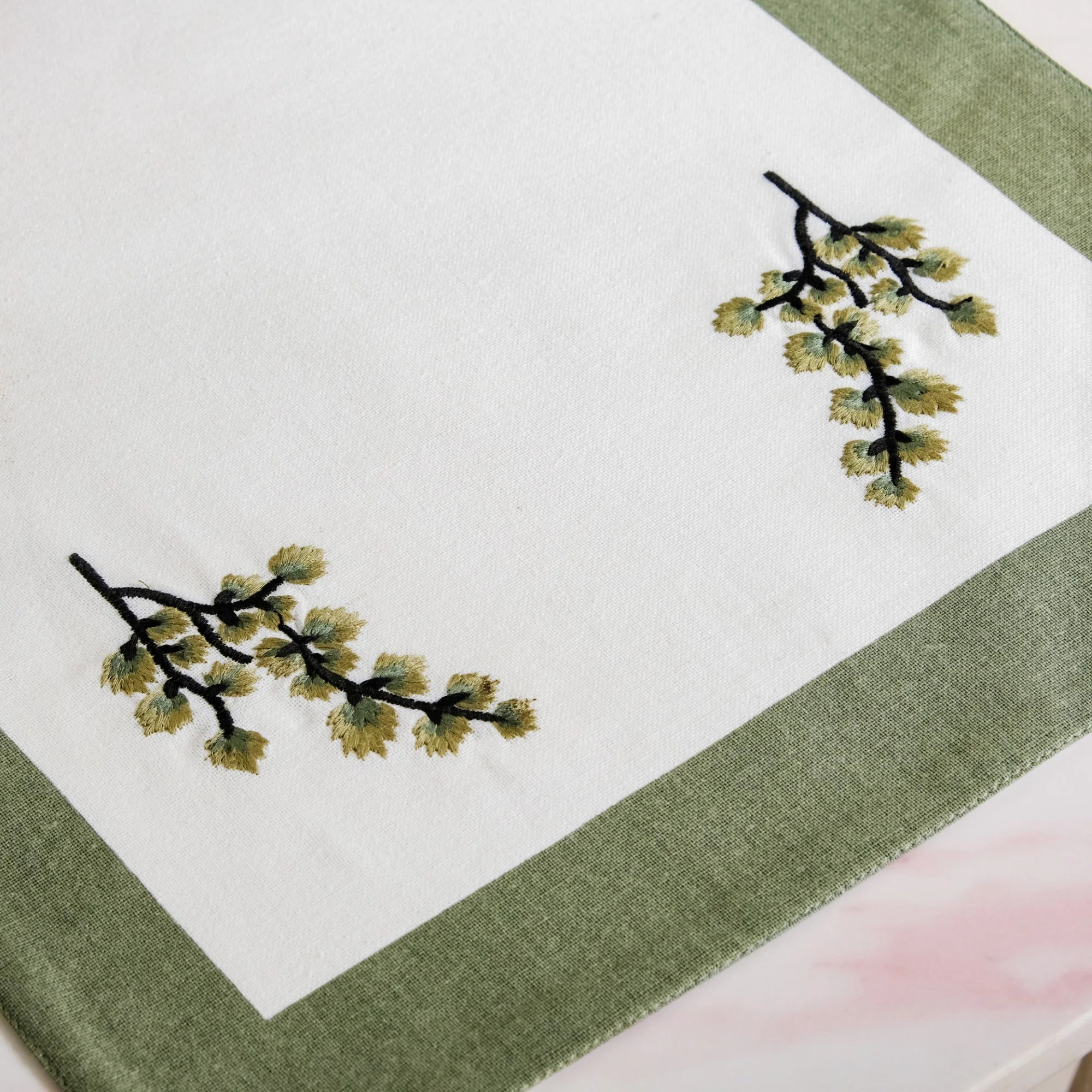Midori Pure Cotton Table Runner And Placemat Set Of 7 Sage Green - Image 5