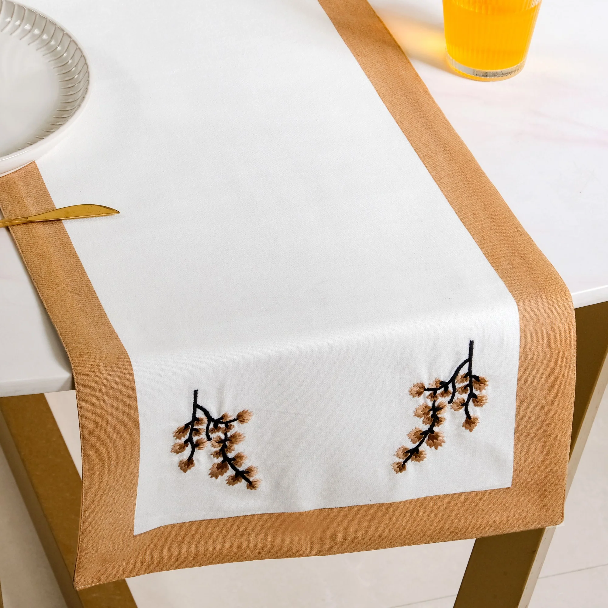 Midori Rustic Charm Cotton Table Runner In Brown 180x36cm - Image 5