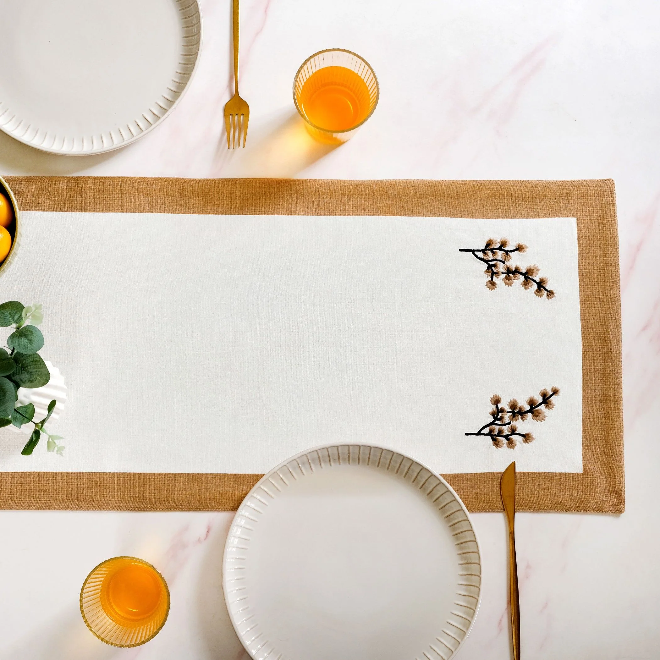Midori Rustic Charm Cotton Table Runner In Brown 180x36cm - Image 8