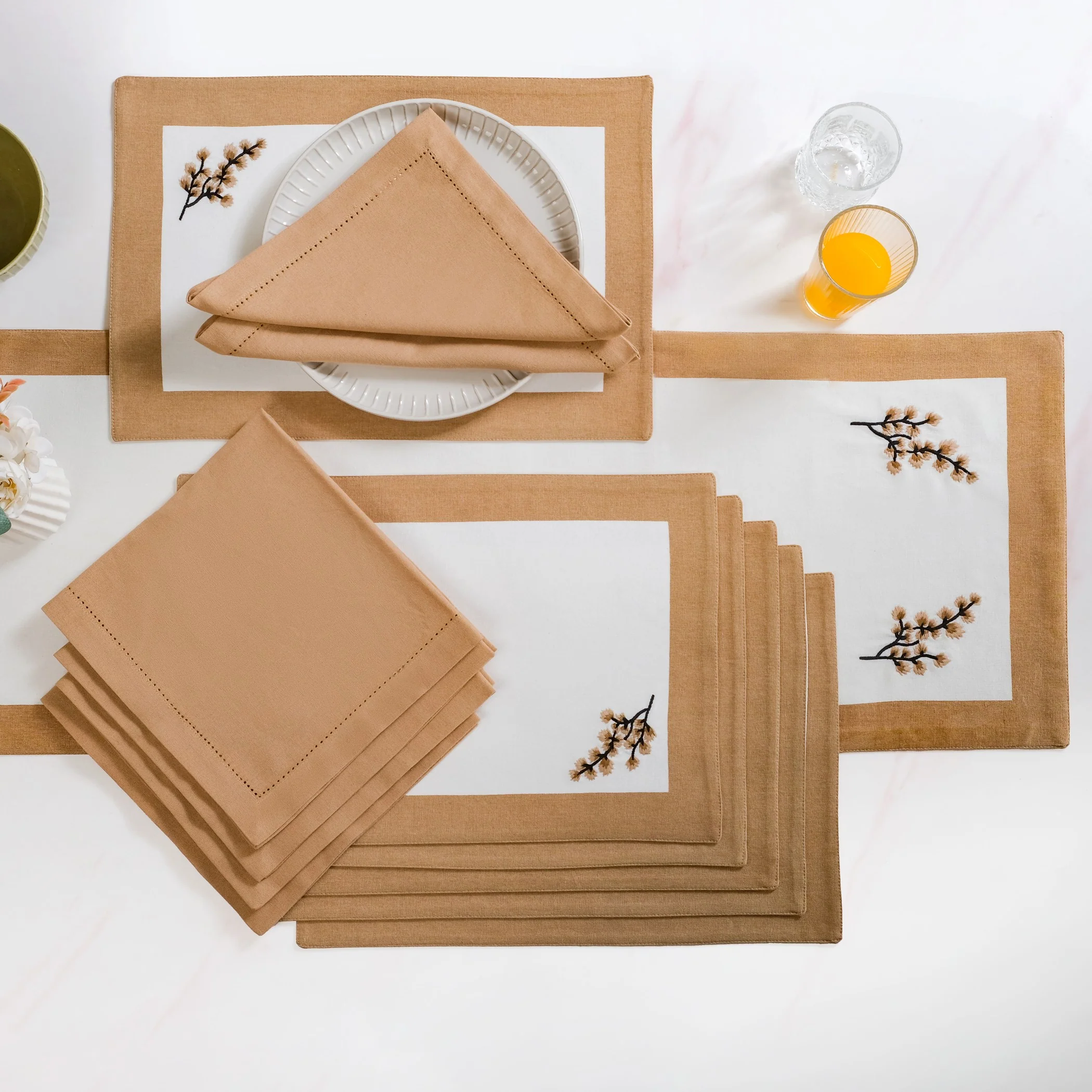 Midori Table Runner Placemats And Napkins 13 Piece Set In Brown - Image 8