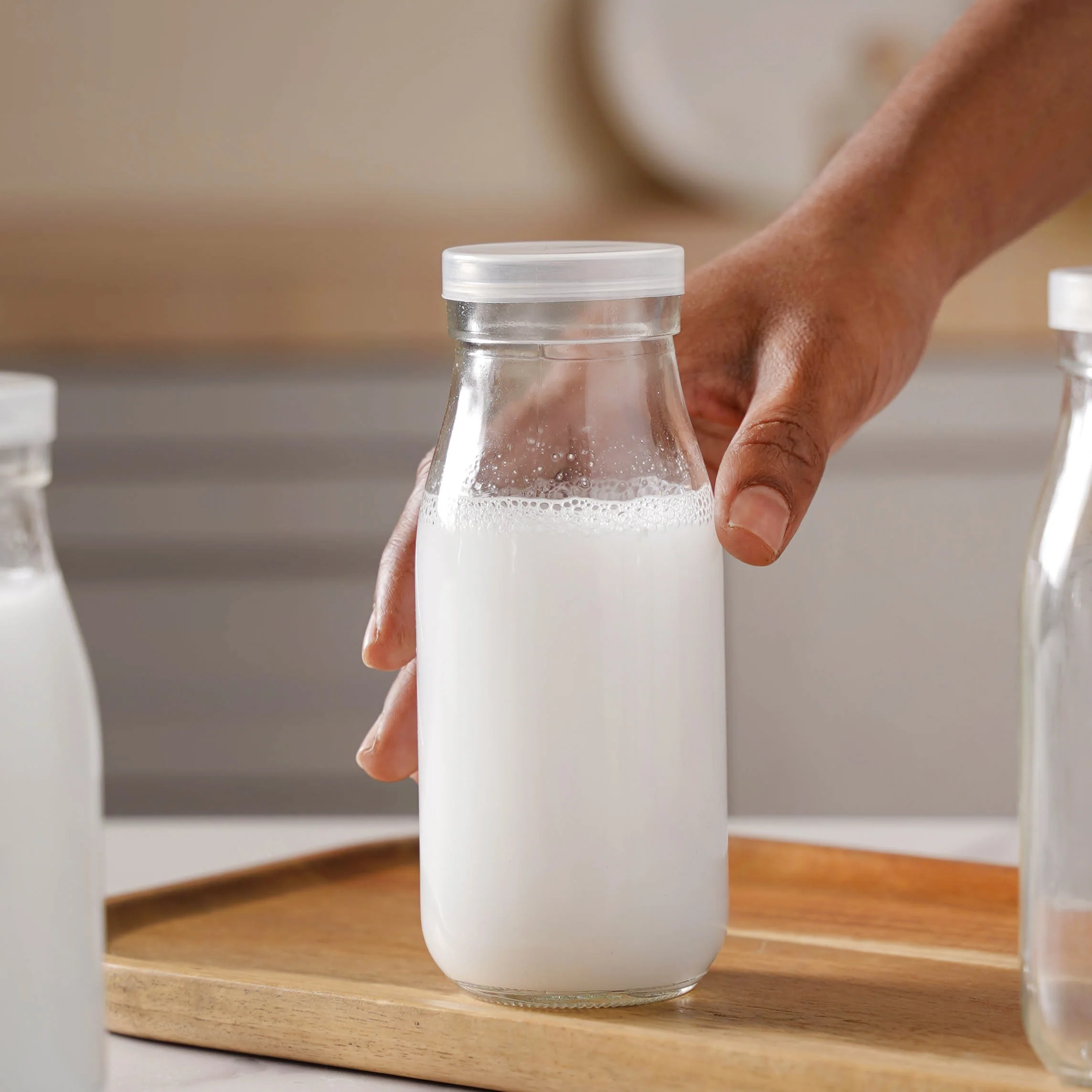 Milk Glass Bottle With Lid Set of 4 - Image 3
