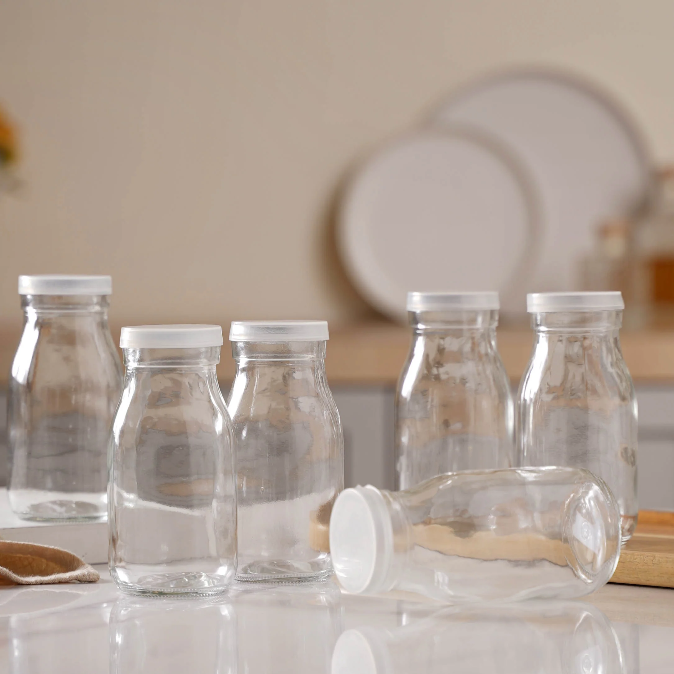 Milk Glass Bottle with Lid Set of 6 - Image 2