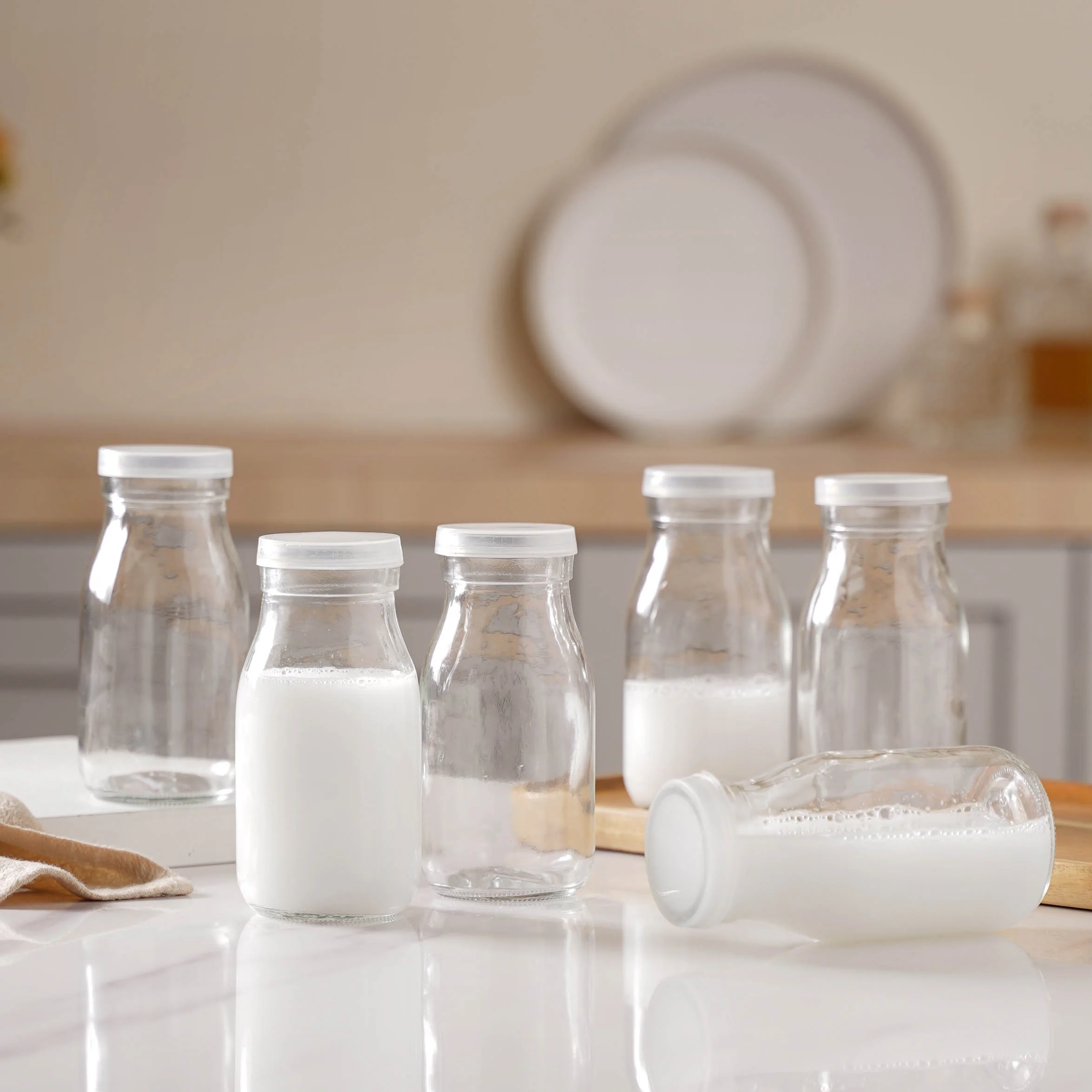 Milk Glass Bottle with Lid Set of 6 - Image 4