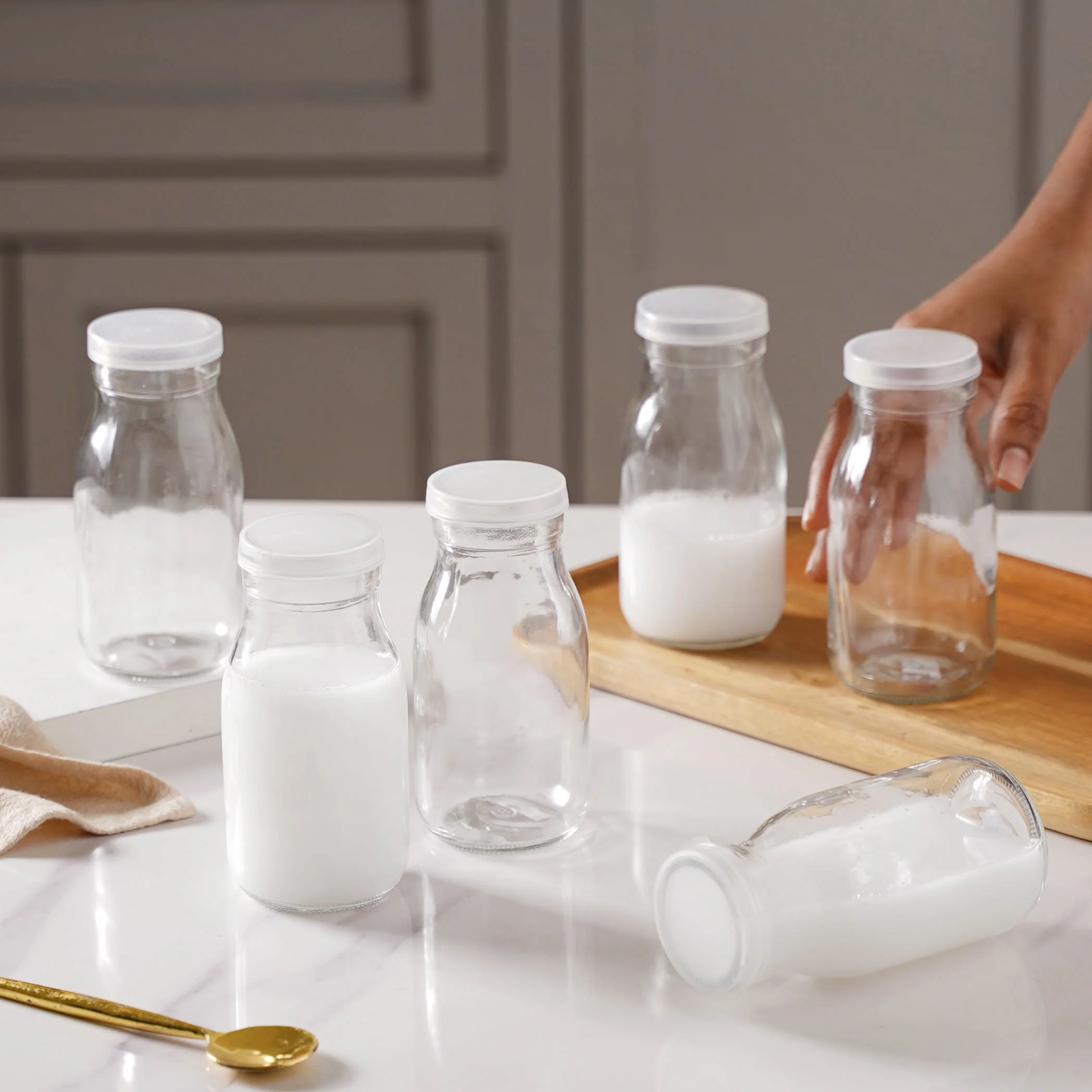 Milk Glass Bottle with Lid Set of 6 - Image 8