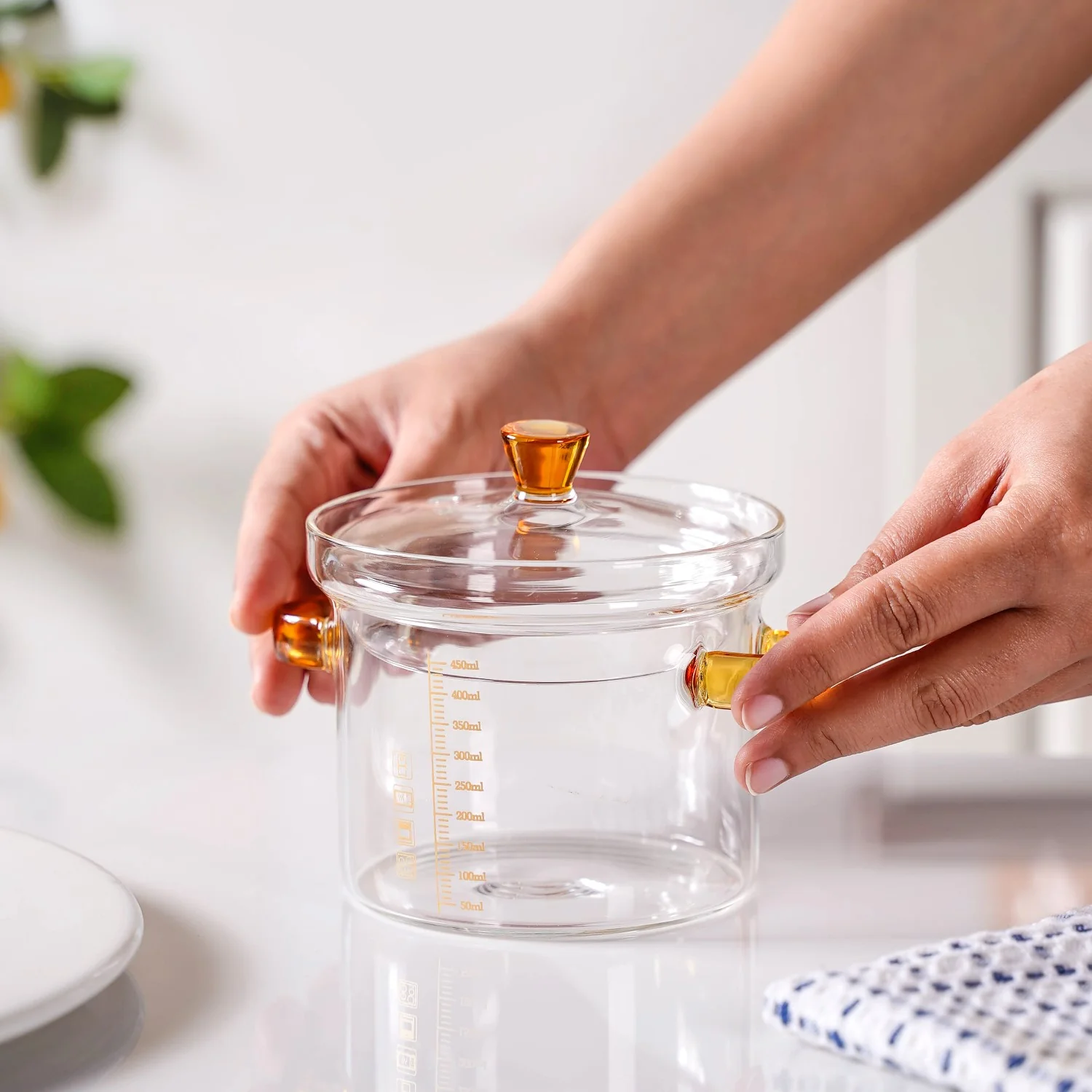 Mini Borosilicate Glass Pot With Lid 450ml - Image 2