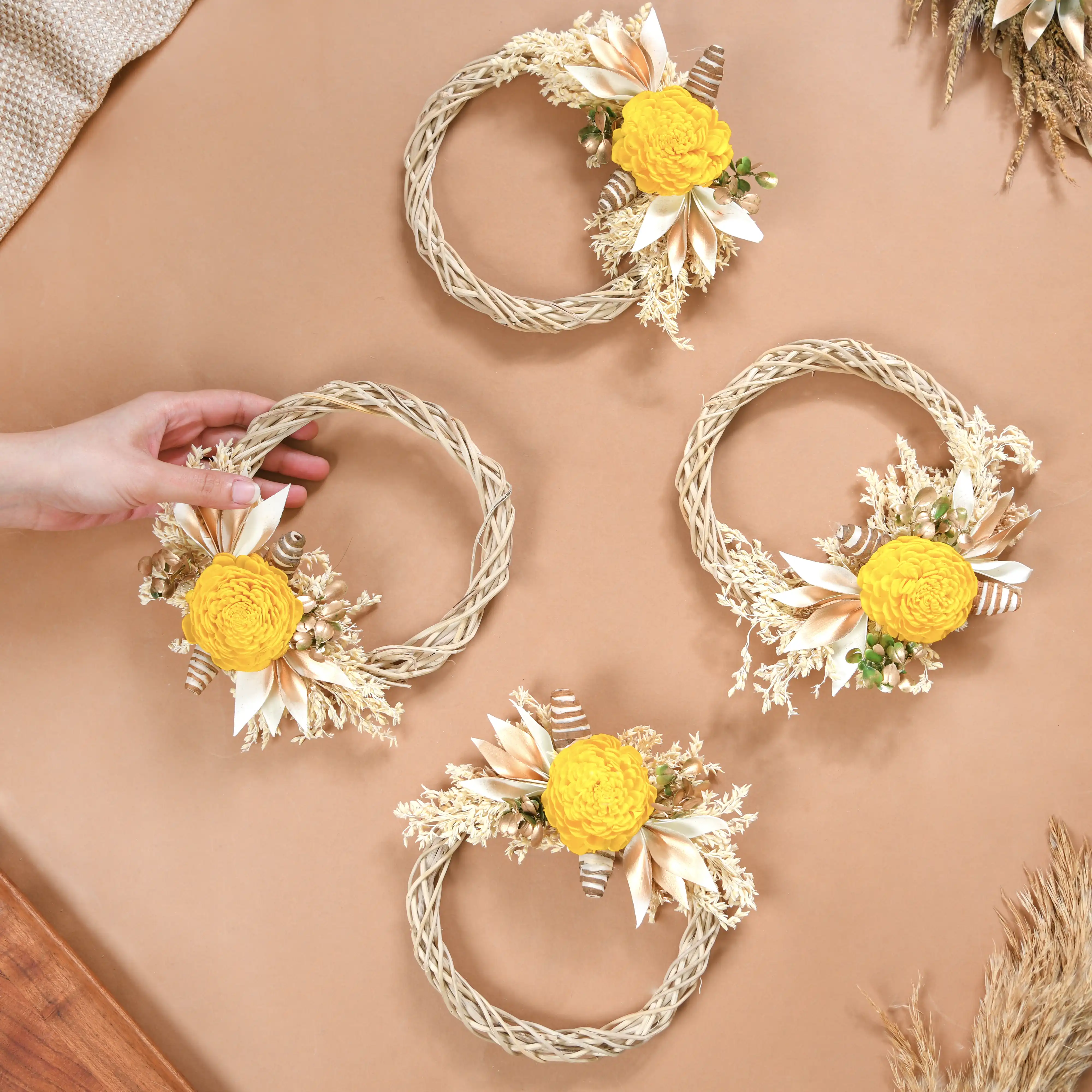 Mini Floral Garland Wreath For Wall Decor Set Of 4 - Image 10