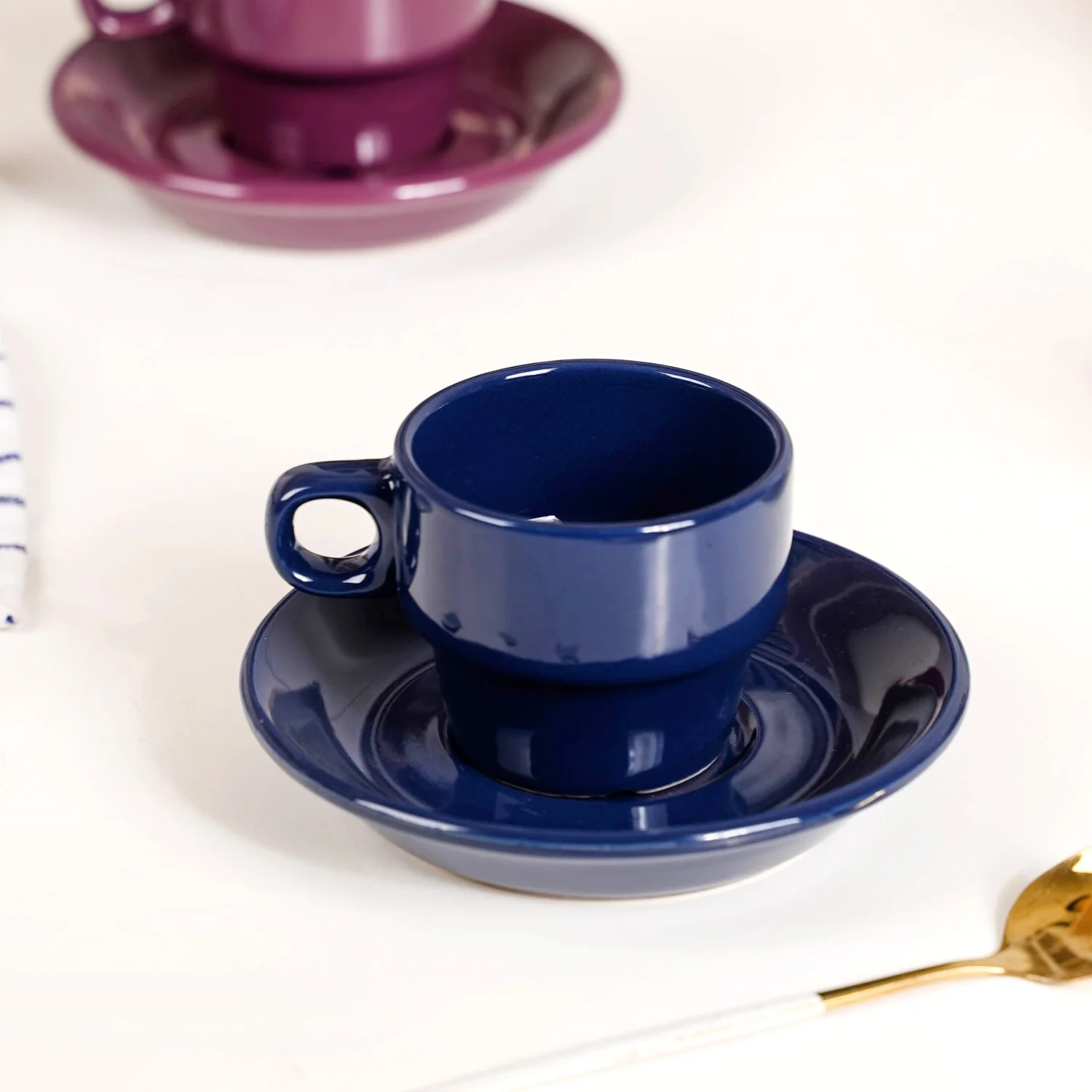 Mini Stackable Tea Cup And Saucer Set Of 4 Multicolour 90ml - Image 6