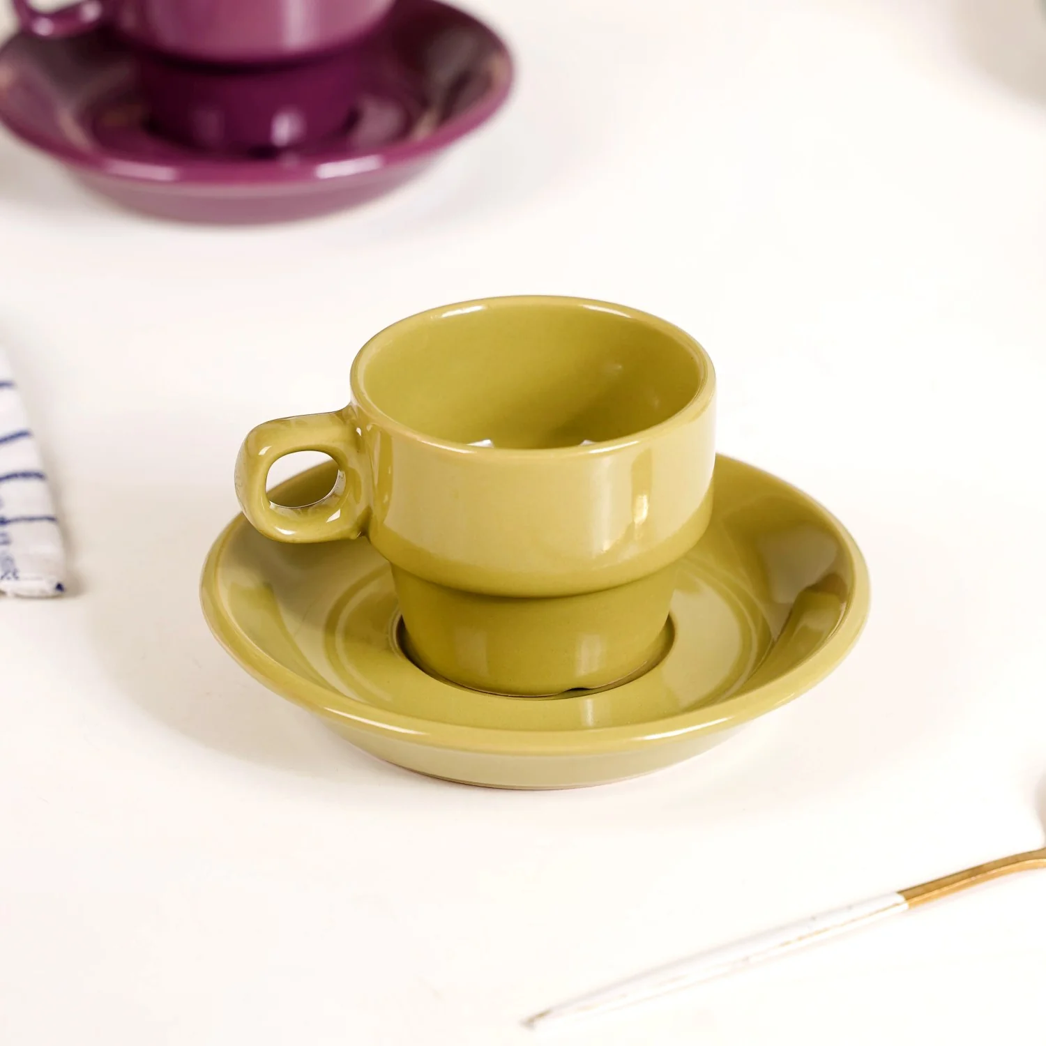 Mini Stackable Tea Cup And Saucer Set Of 4 Multicolour 90ml - Image 8