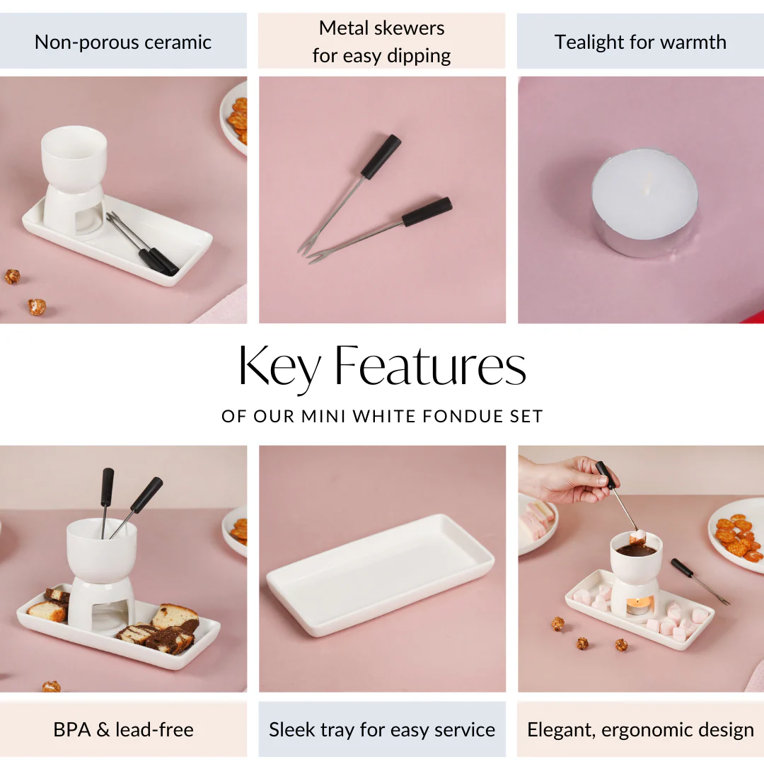 Mini White Fondue Set With Plate - Image 4