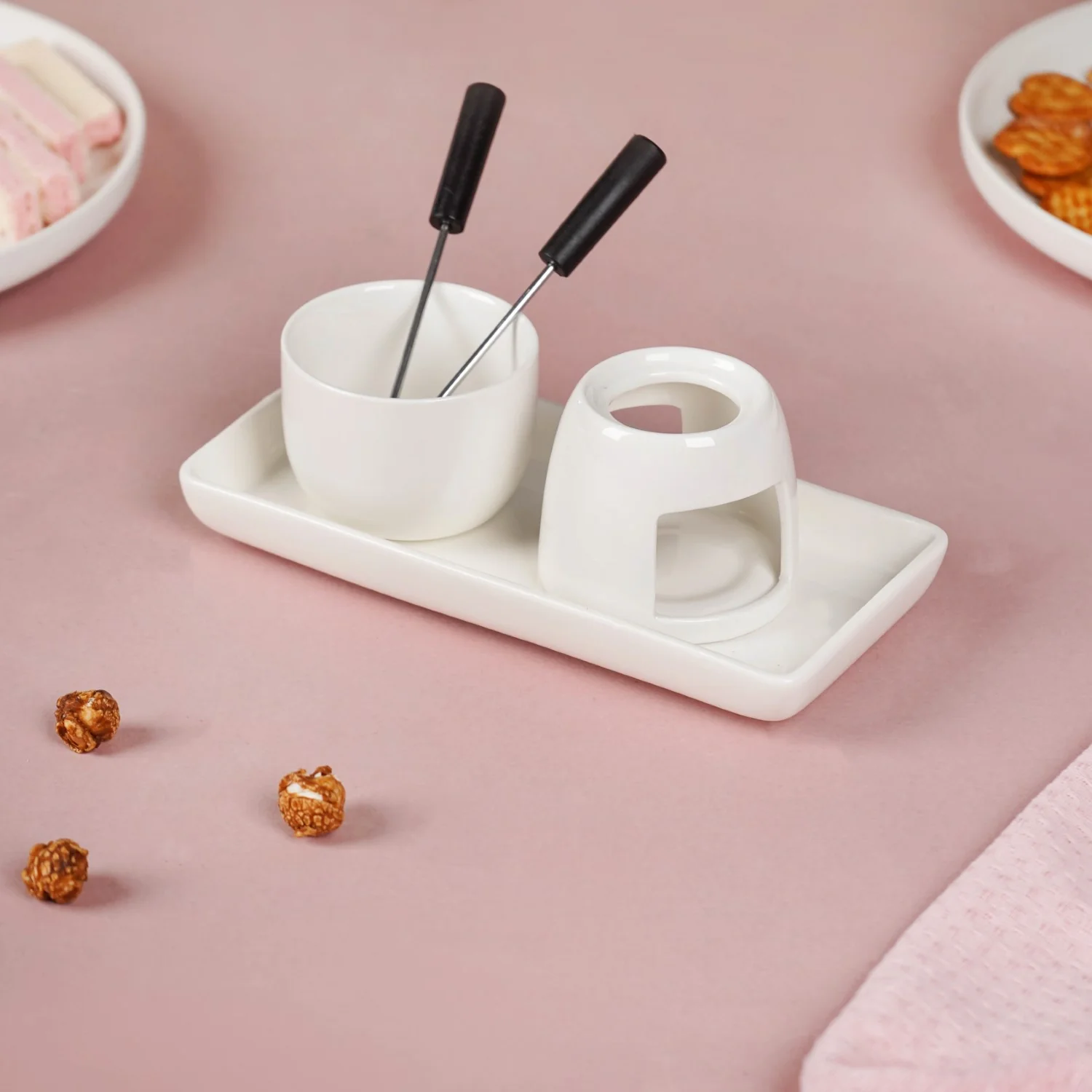 Mini White Fondue Set With Plate - Image 7