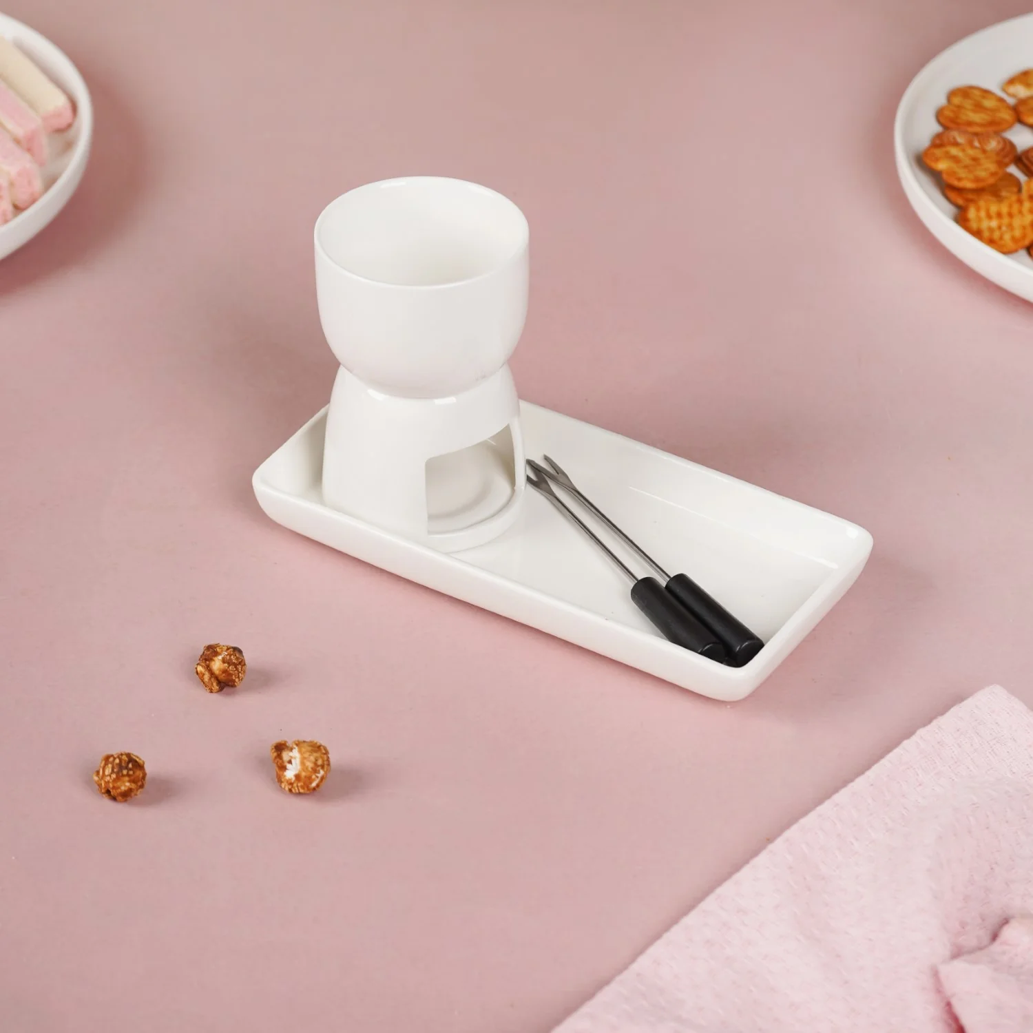 Mini White Fondue Set With Plate - Image 8