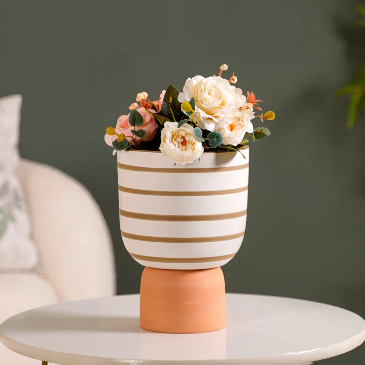 Minimal Geometric Ceramic Flower Pot White - Image 2