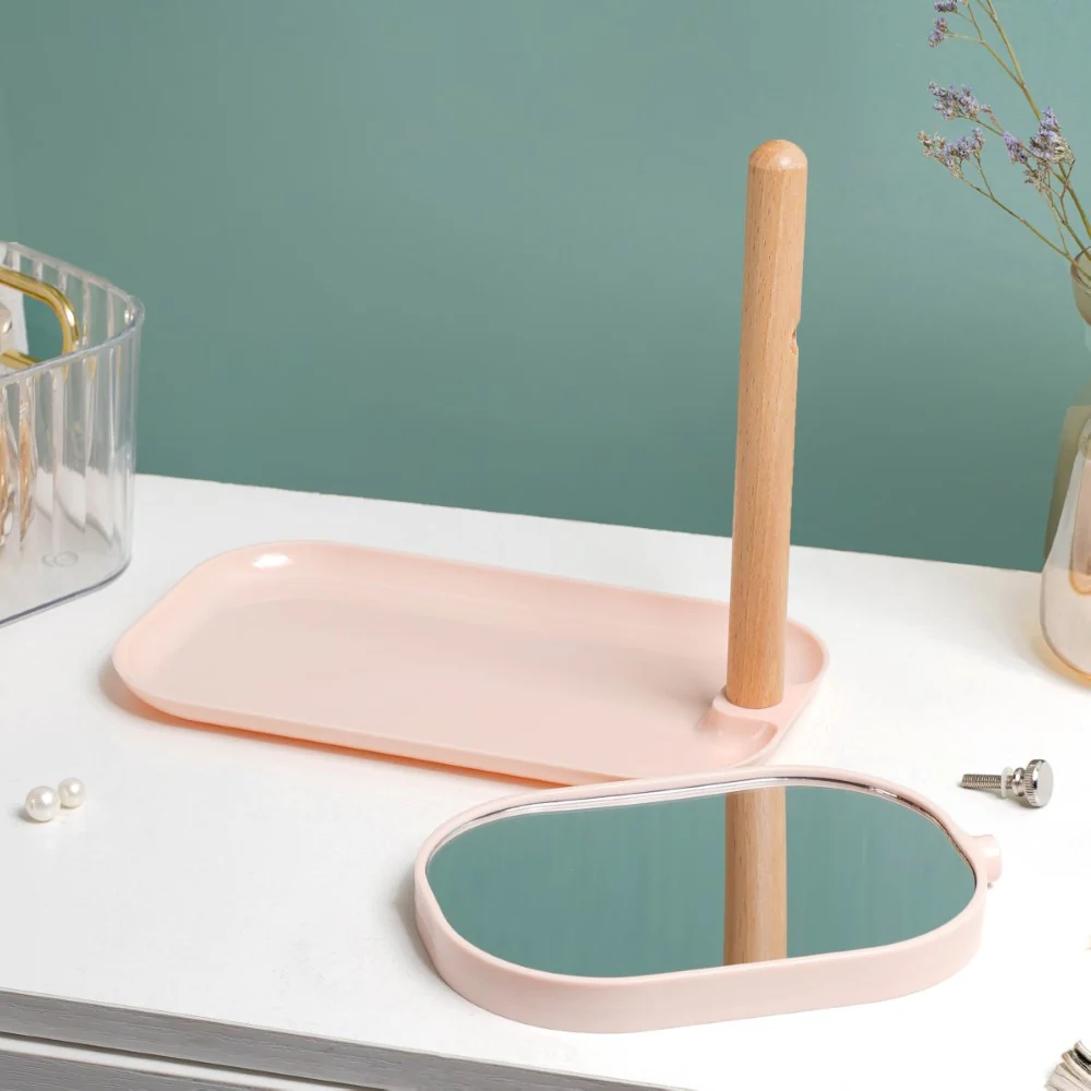 Minimalist Double Sided Stand Mirror With Tray Pink - Image 3