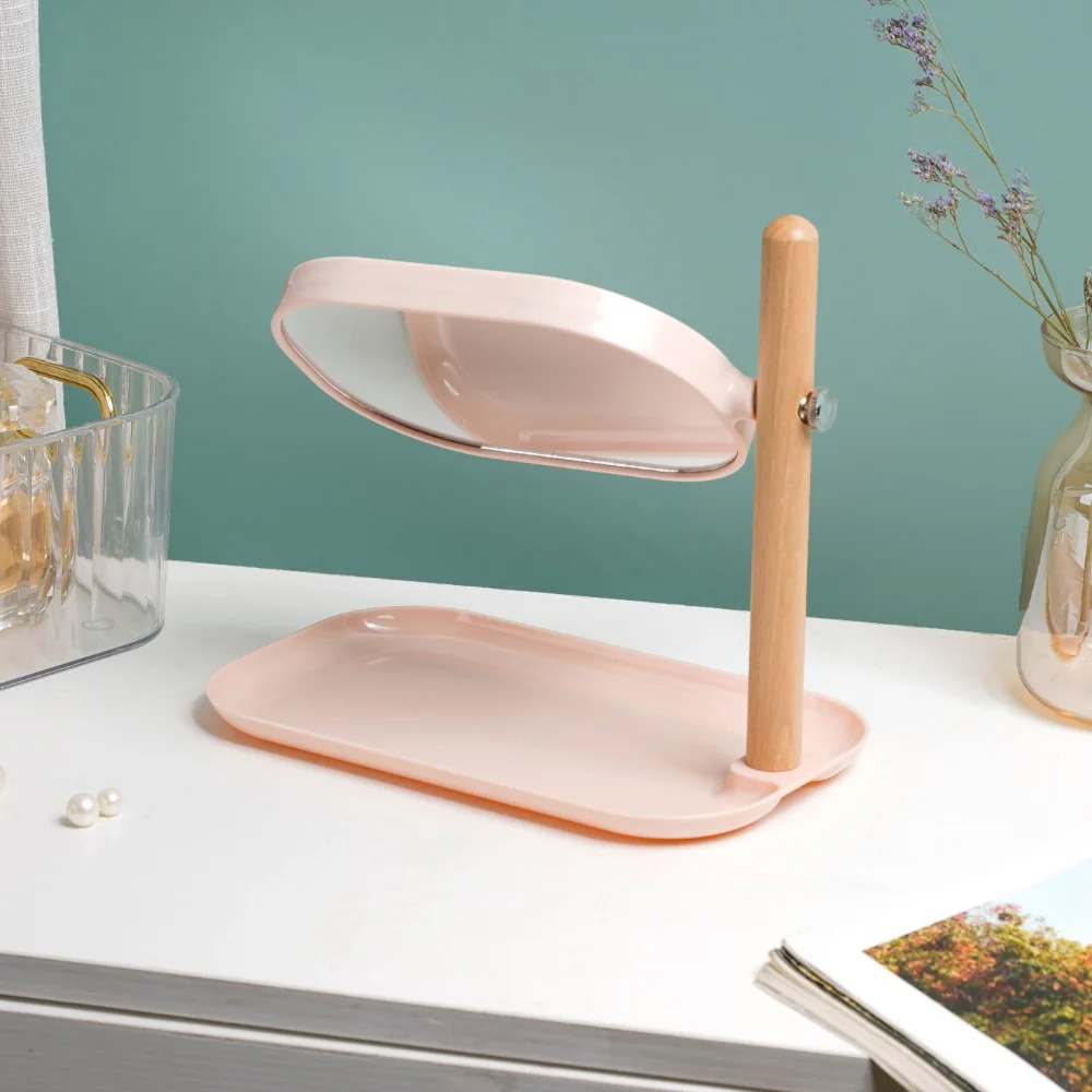 Minimalist Double Sided Stand Mirror With Tray Pink - Image 8