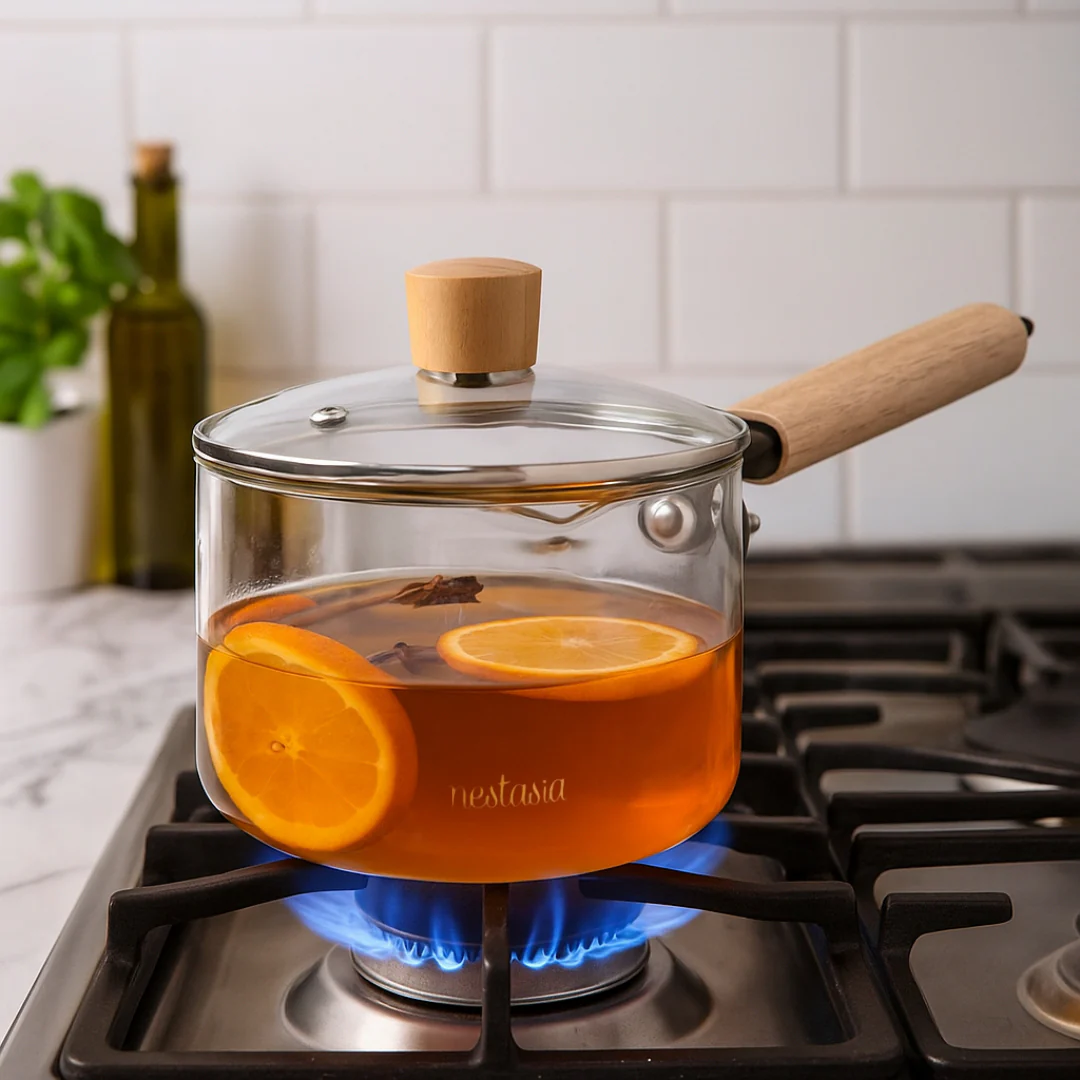Minimalist Glass Saucepan With Wooden Handle And Lid 1800ml - Image 5