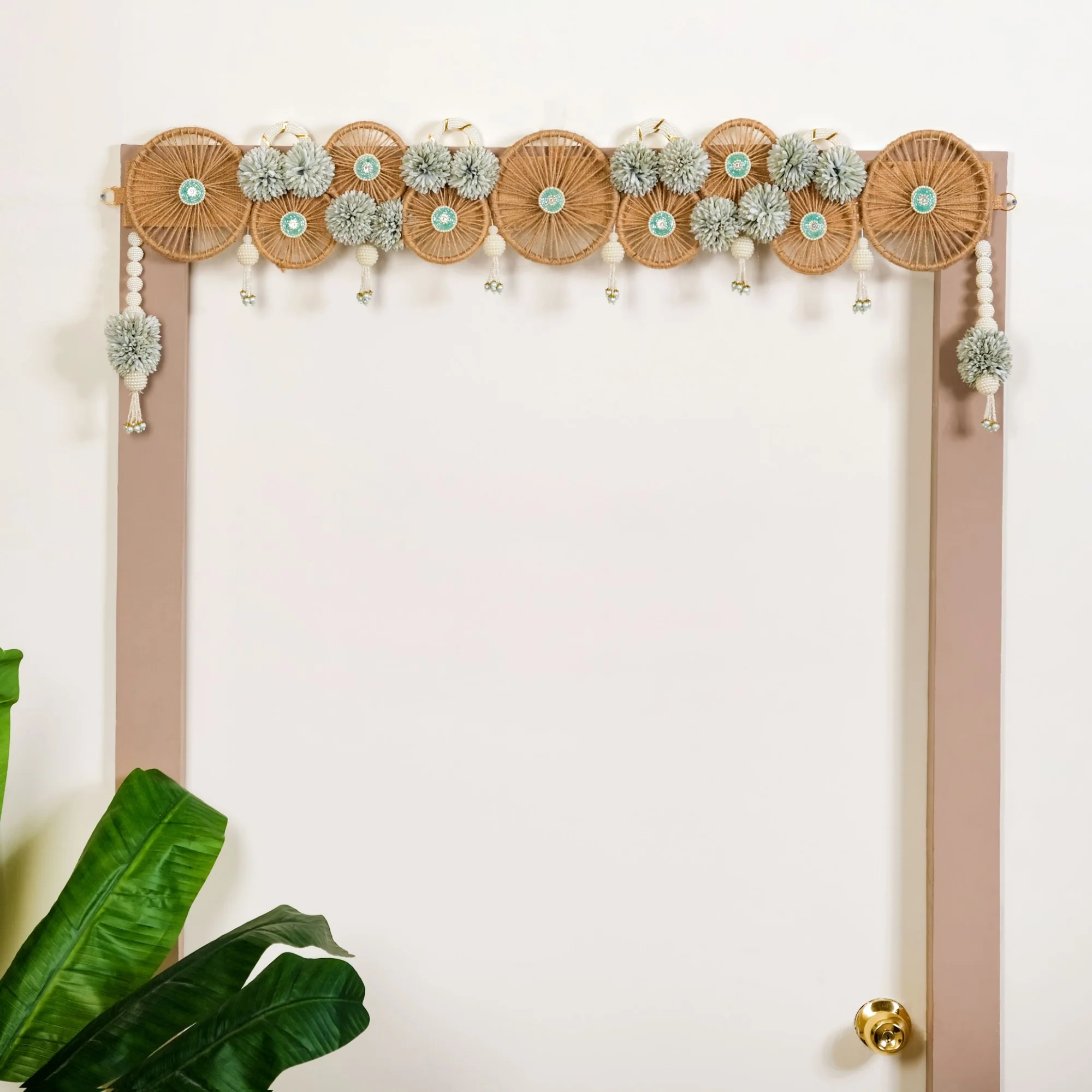 Minimalist Jute Chakra Festive Wall Hanging Toran With Tassels - Image 8