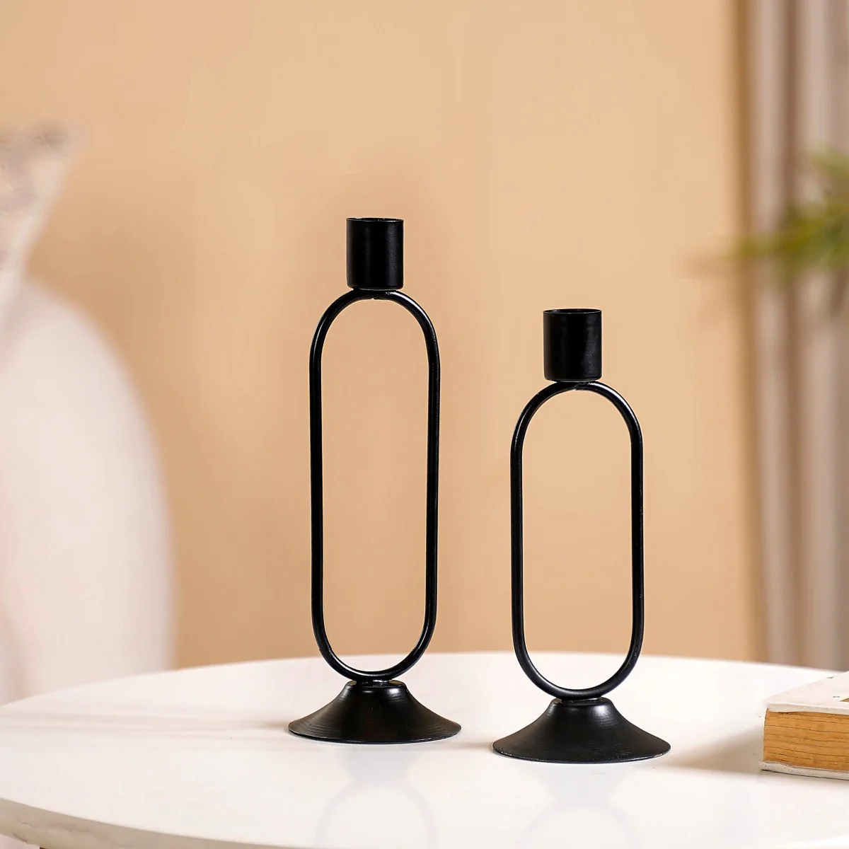 Minimalist Metal Taper Candle Holder Set of 2 Black - Image 8