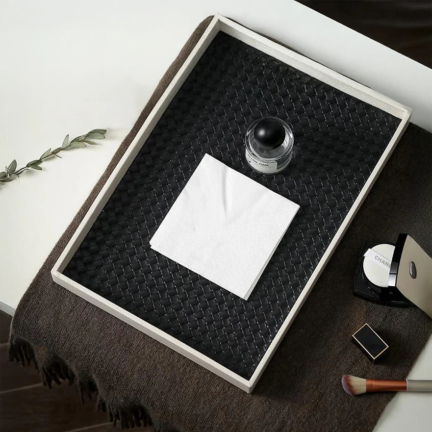 Minimalist Organiser Tray With Faux Leather Base Black White - Image 3