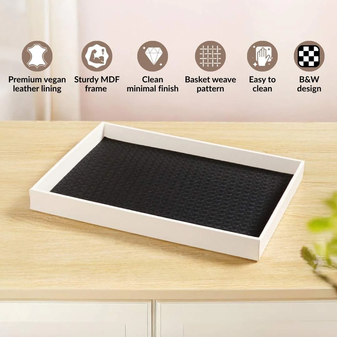 Minimalist Organiser Tray With Faux Leather Base Black White - Image 4