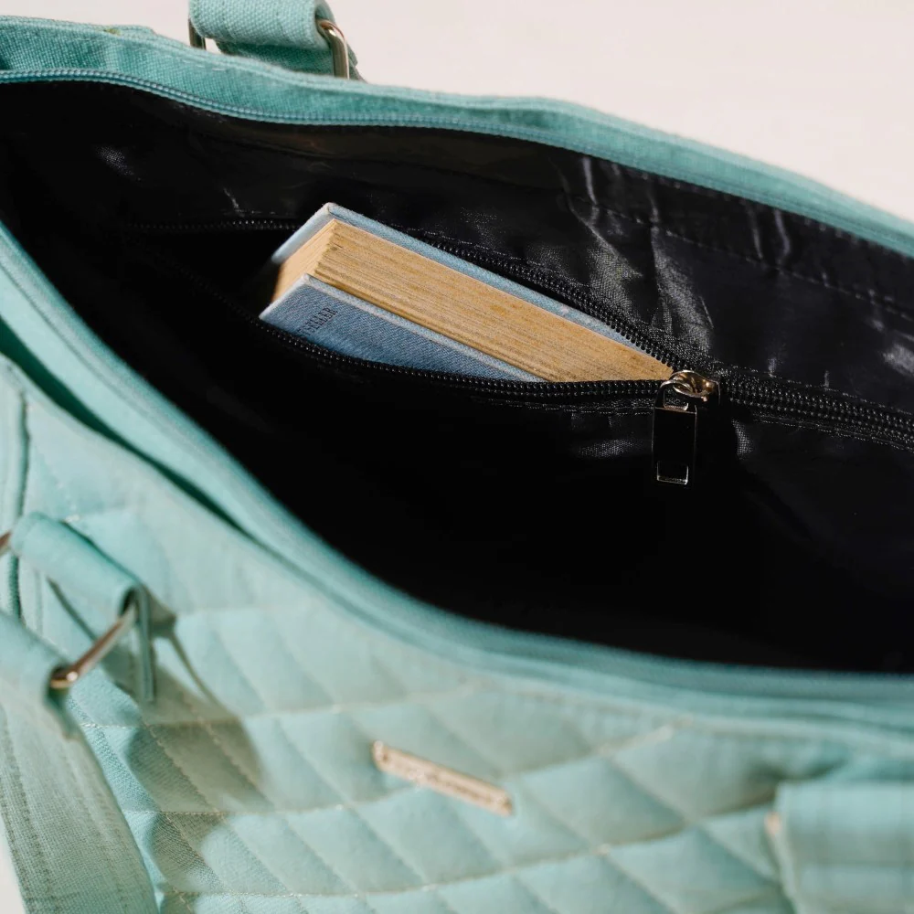 Mint Canvas Quilted Tote Bag - Image 10