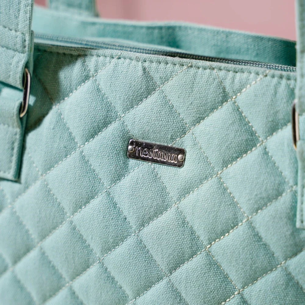 Mint Canvas Quilted Tote Bag - Image 12