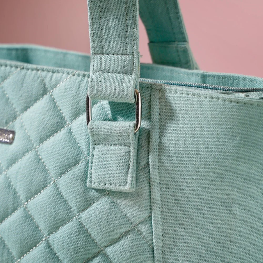 Mint Canvas Quilted Tote Bag - Image 13