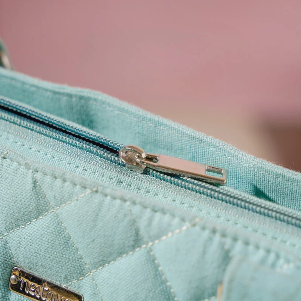 Mint Canvas Quilted Tote Bag - Image 14