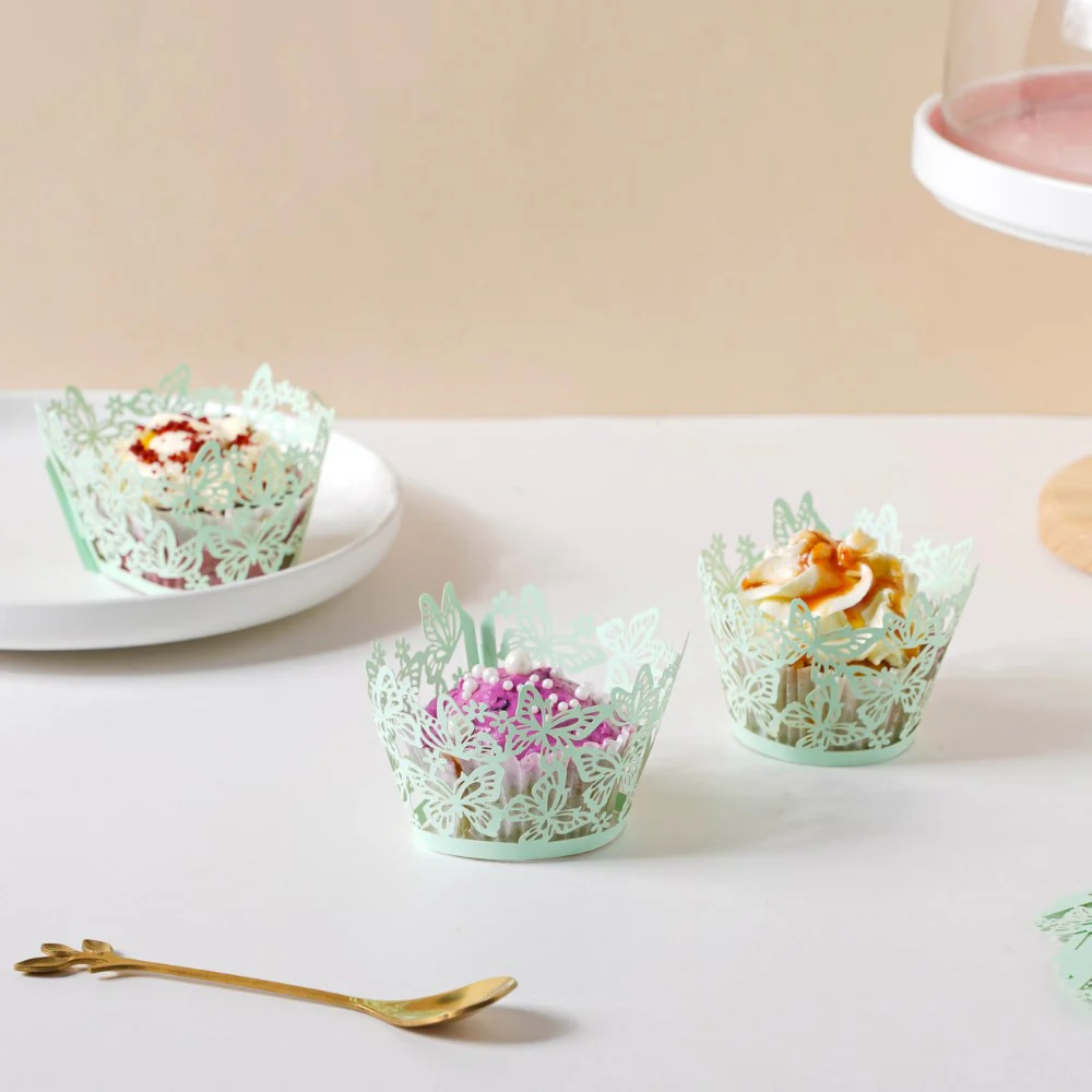 Mint Green Butterfly Lace Cupcake Wrapper Set of 20