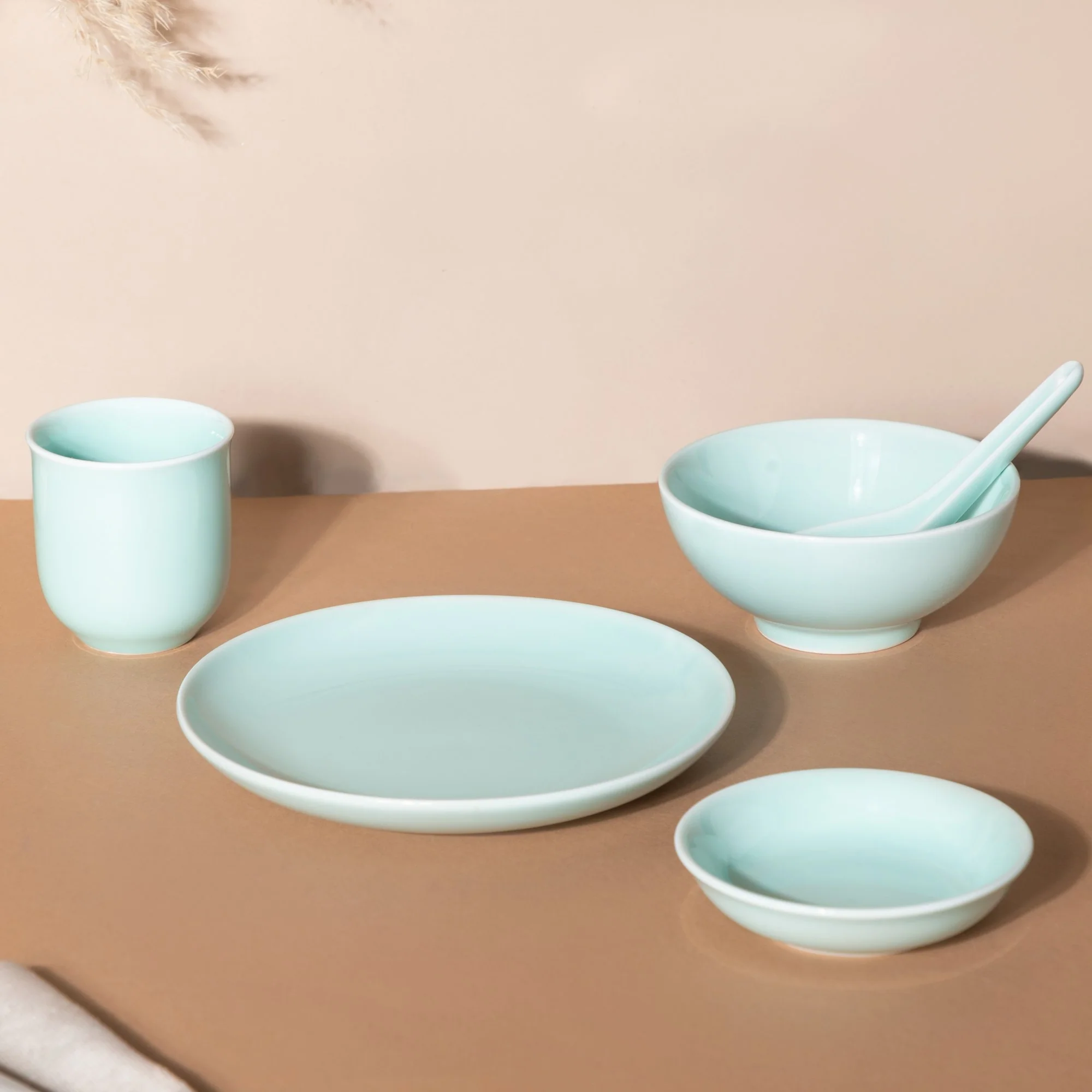Mint Green Ceramic dinner set components For One - Image 10