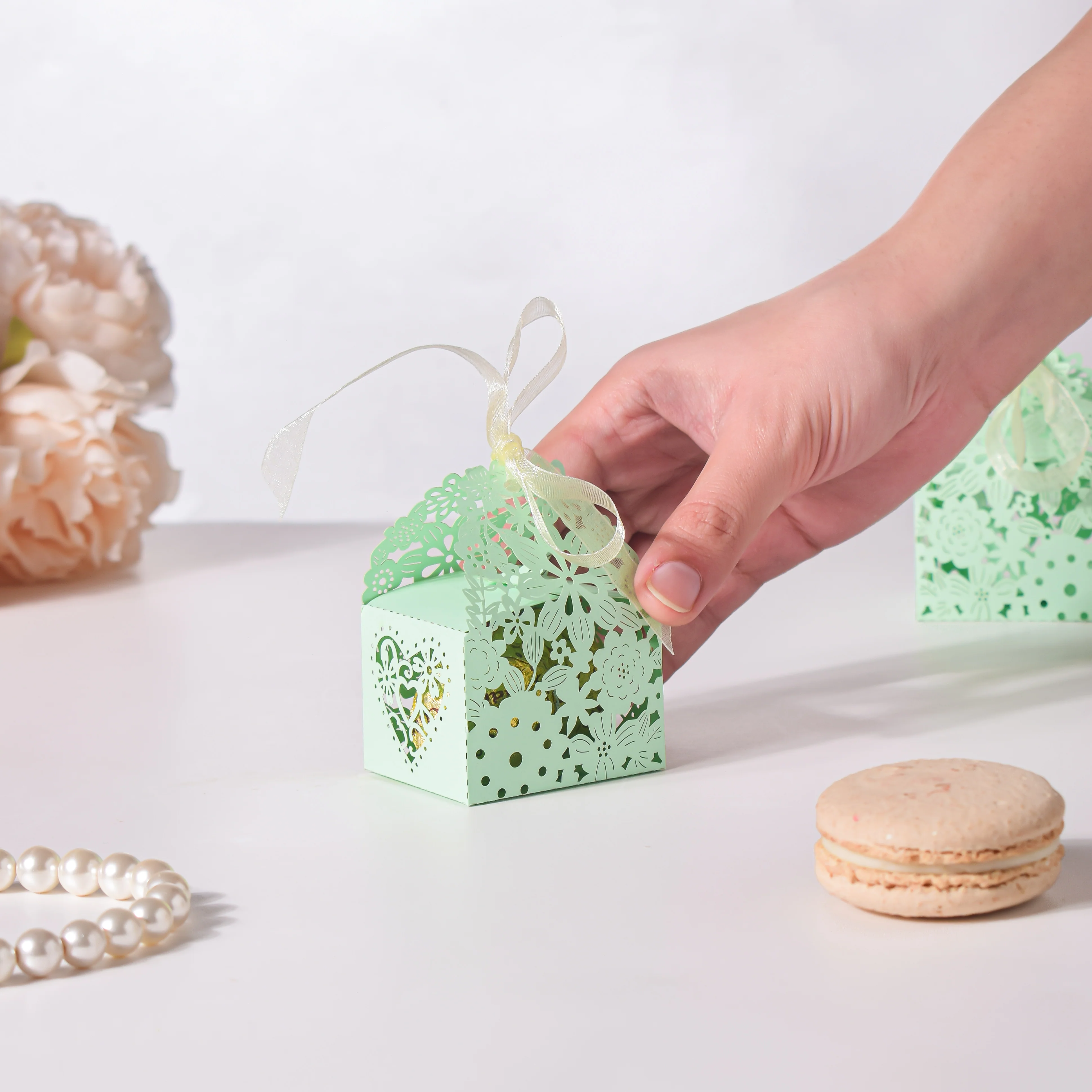 Mint Green Square Paper Gift Box Set of 20 - Image 2