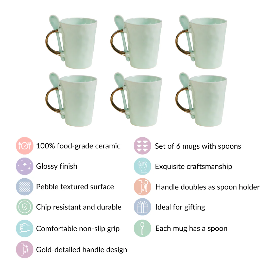 Mint Mugs With Spoon Set Of 6 350ml - Image 4
