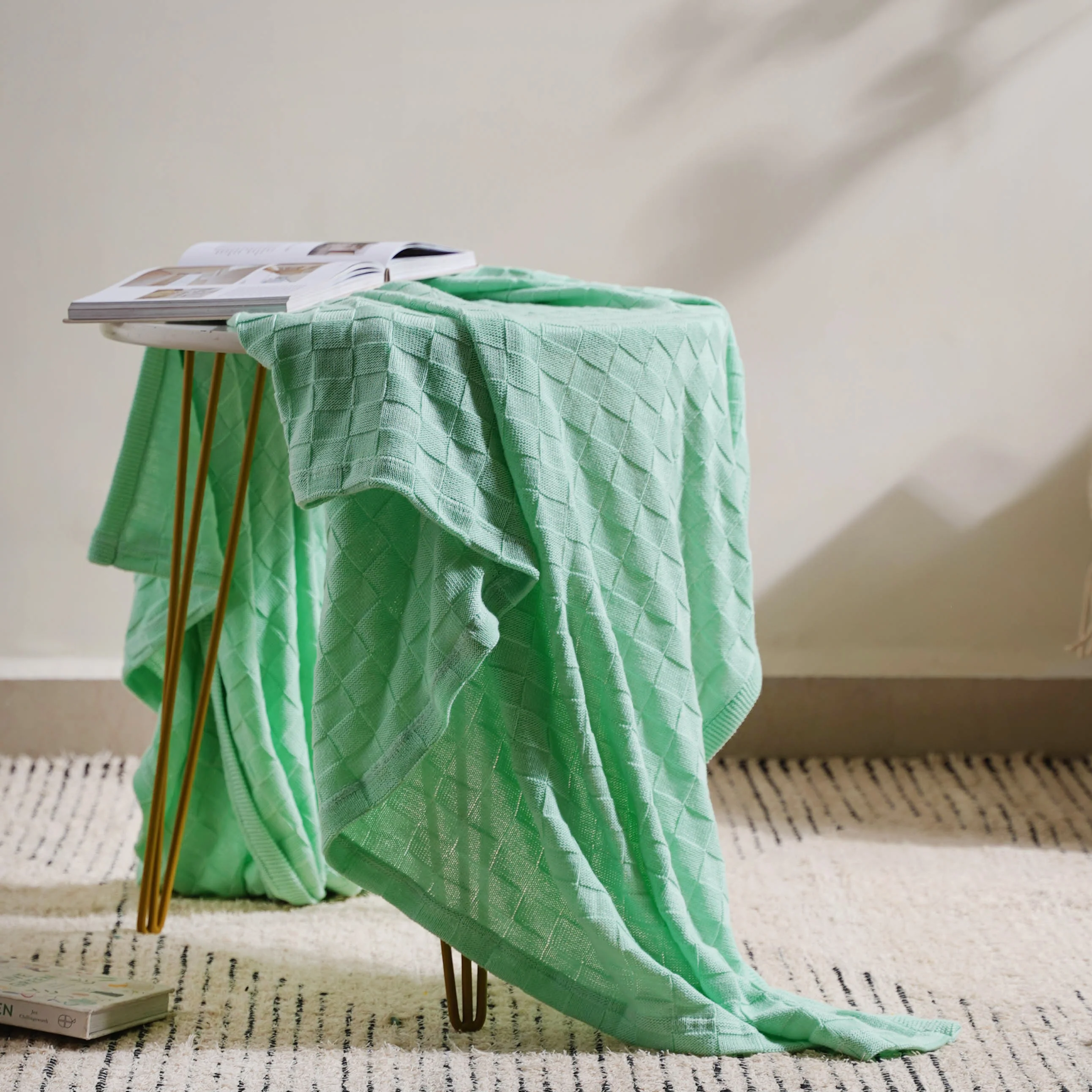 Mint Ribbed Knitted Throw - Image 3