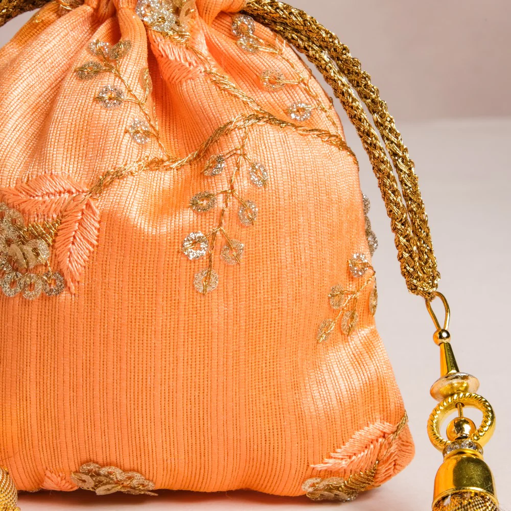 Miran Zari Gold Embroidered Shagun Potli Bag Set Of 3 - Image 5