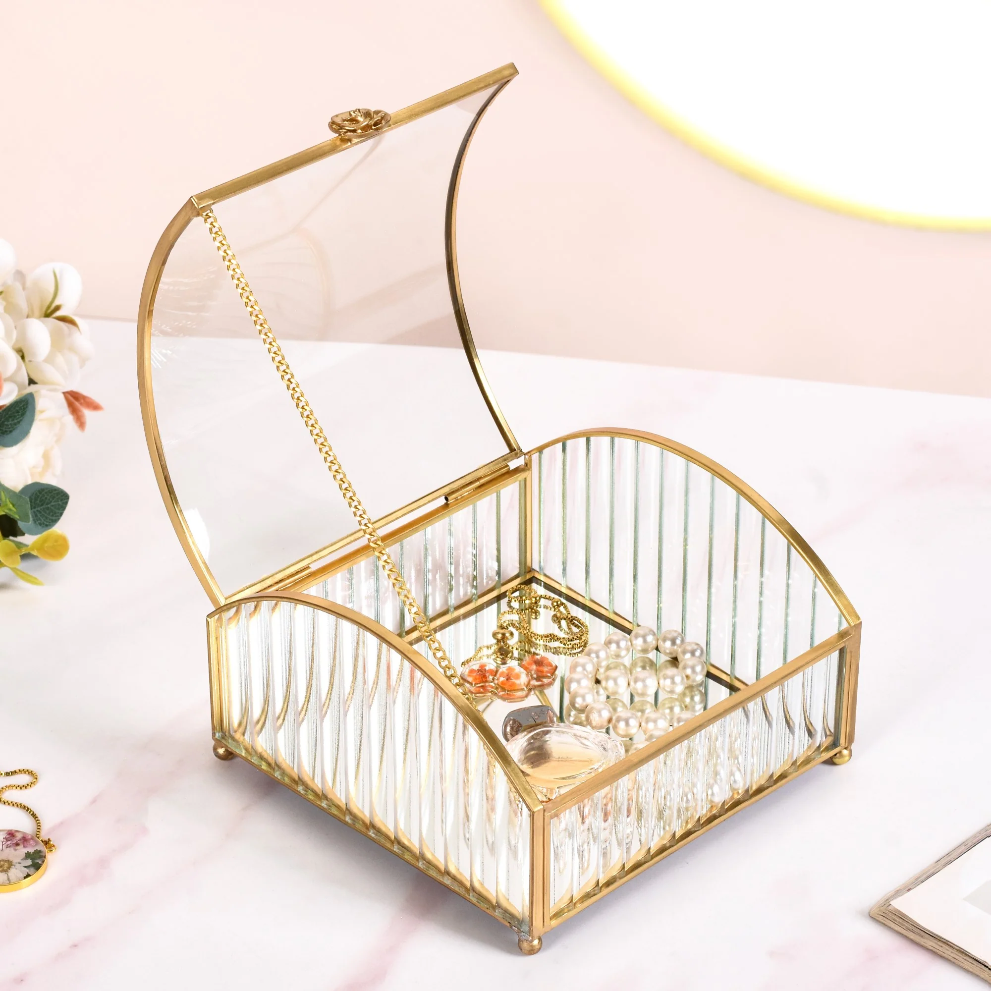 Mirrored Glass Treasure Chest Jewellery Box - Image 2