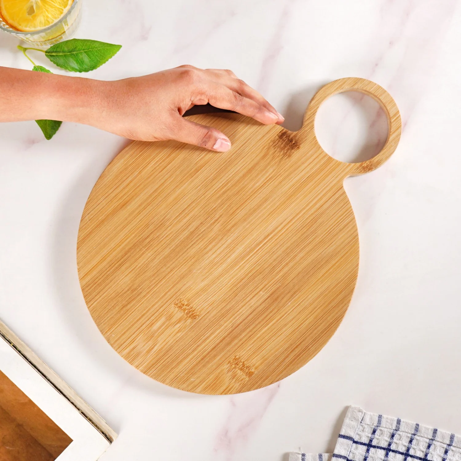 Mod Round Bamboo Serving Platter With Handle 12 Inch - Image 3
