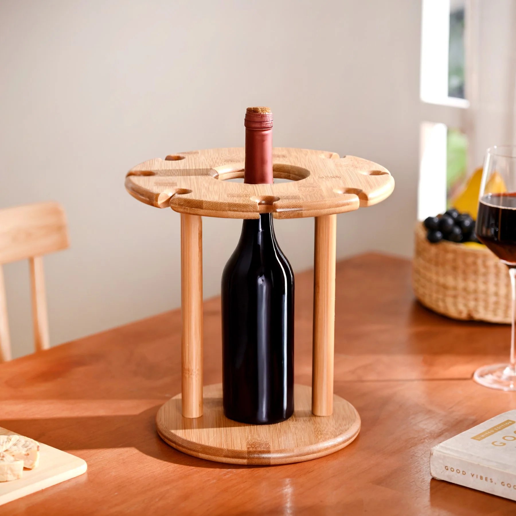 Mod Round Wooden Wine Bottle And Glass Holder - Image 8