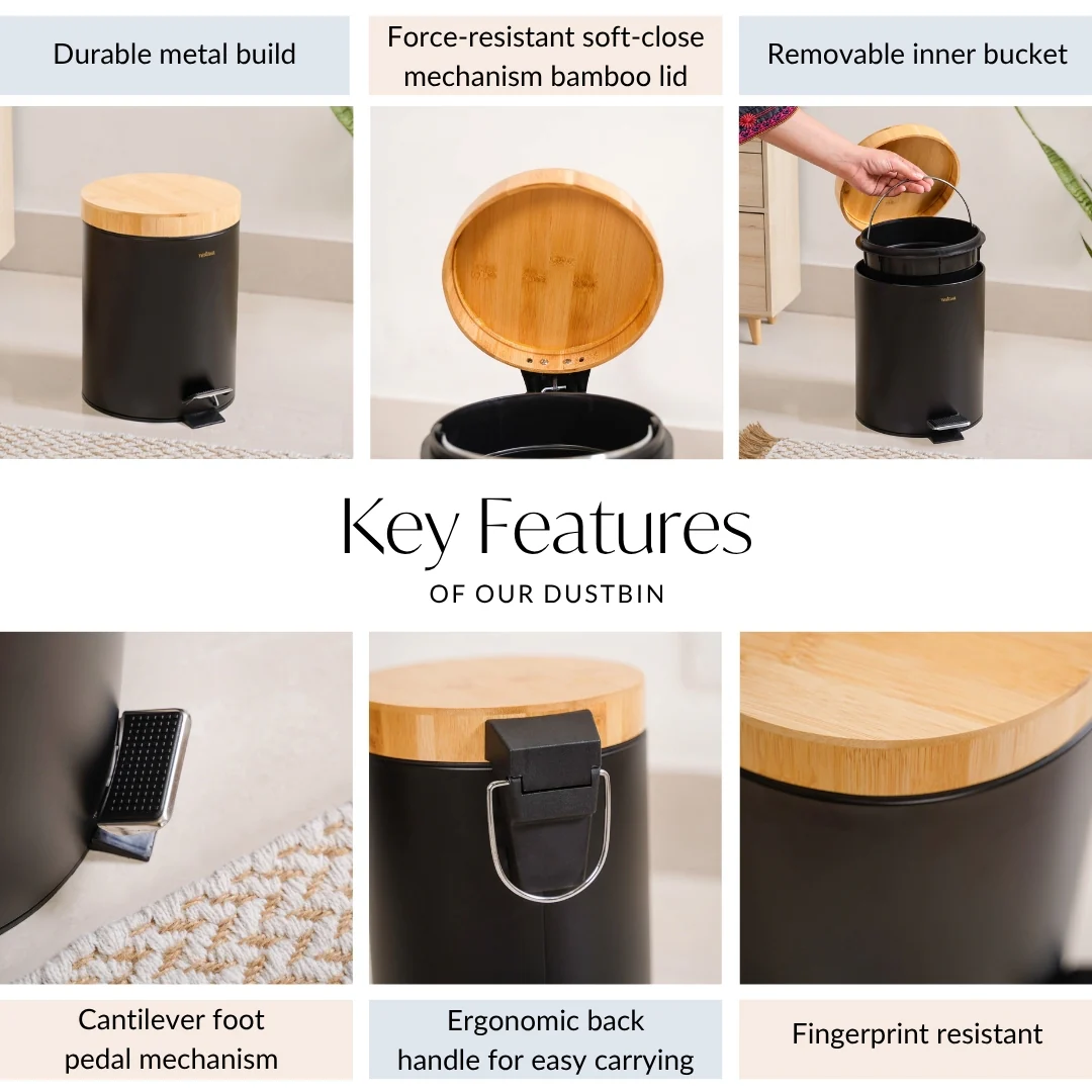 Modbin Dustbin With Detachable Bucket Black 5000ml - Image 6
