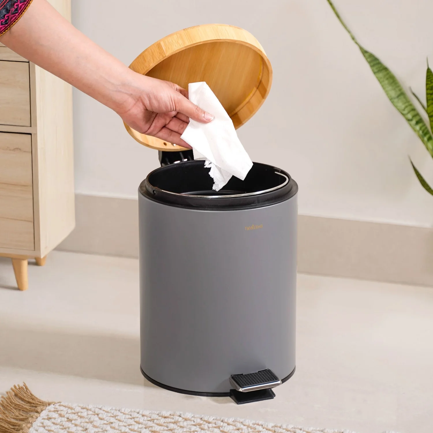 Modbin Trash Can With Detachable Bucket Grey 5000ml - Image 3