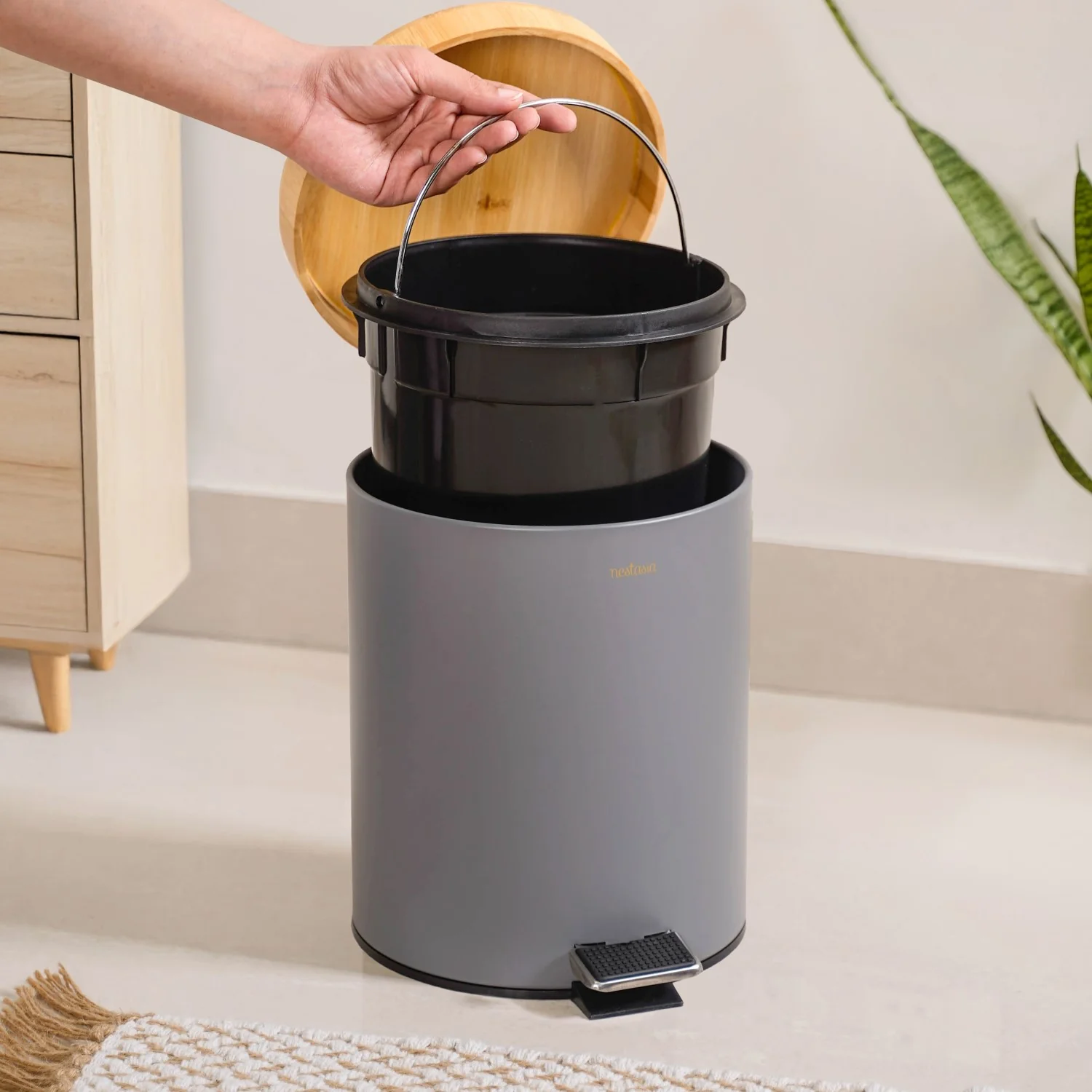 Modbin Trash Can With Detachable Bucket Grey 5000ml - Image 4