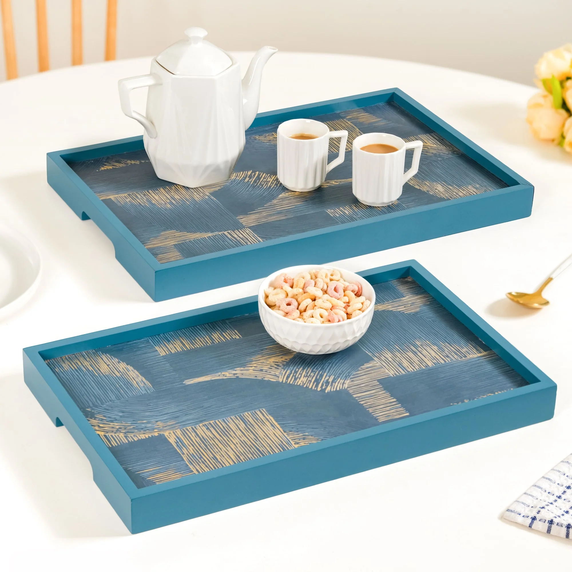Modern Abstract Art Tray Set Of 2 Blue - Image 3