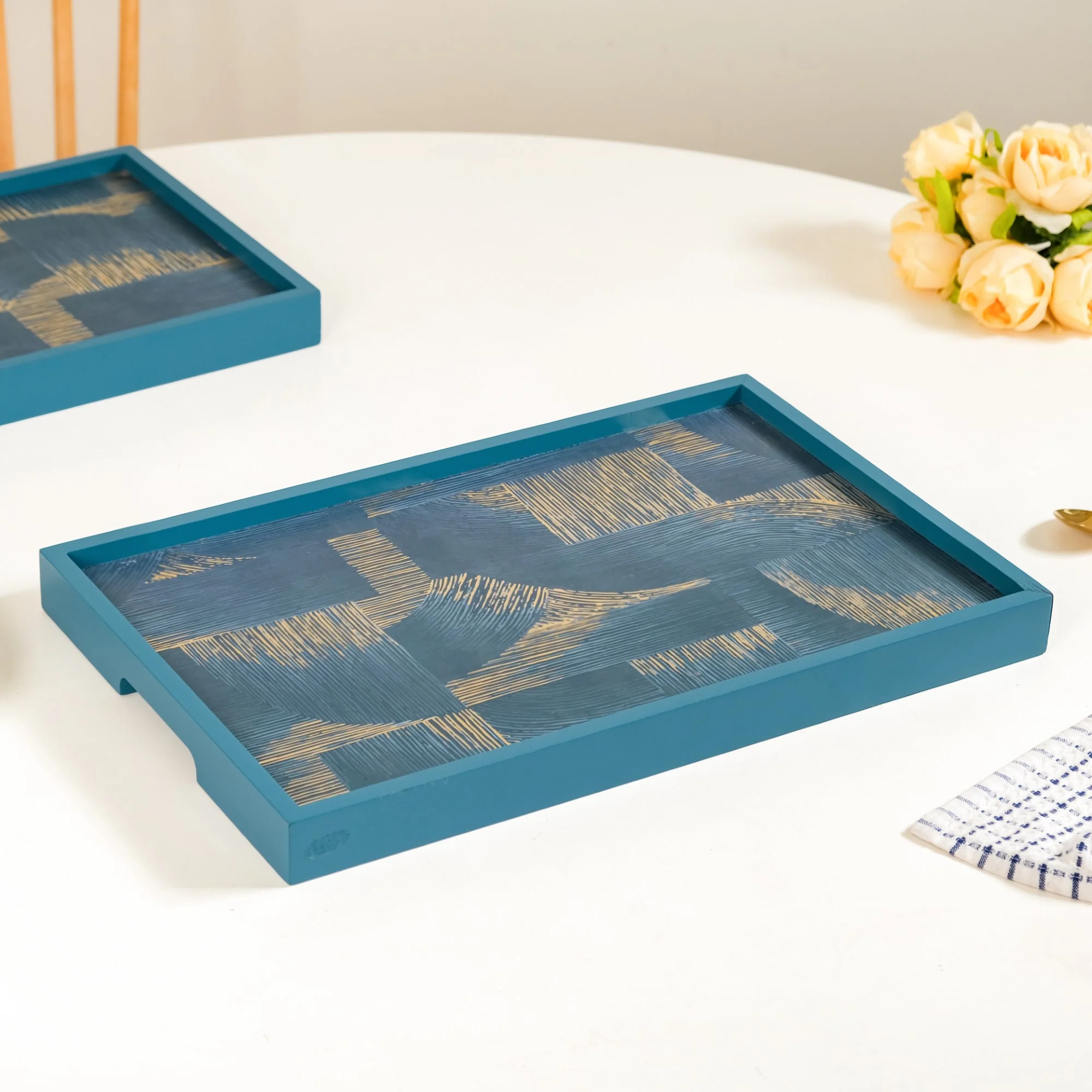 Modern Abstract Art Tray Set Of 2 Blue - Image 4