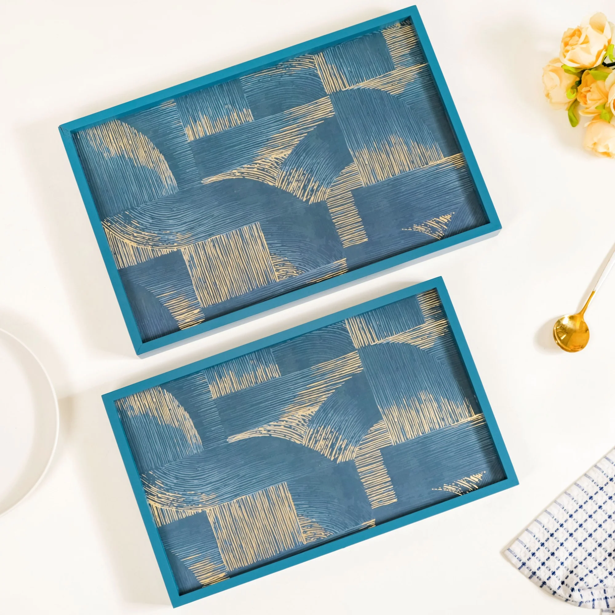 Modern Abstract Art Tray Set Of 2 Blue - Image 8